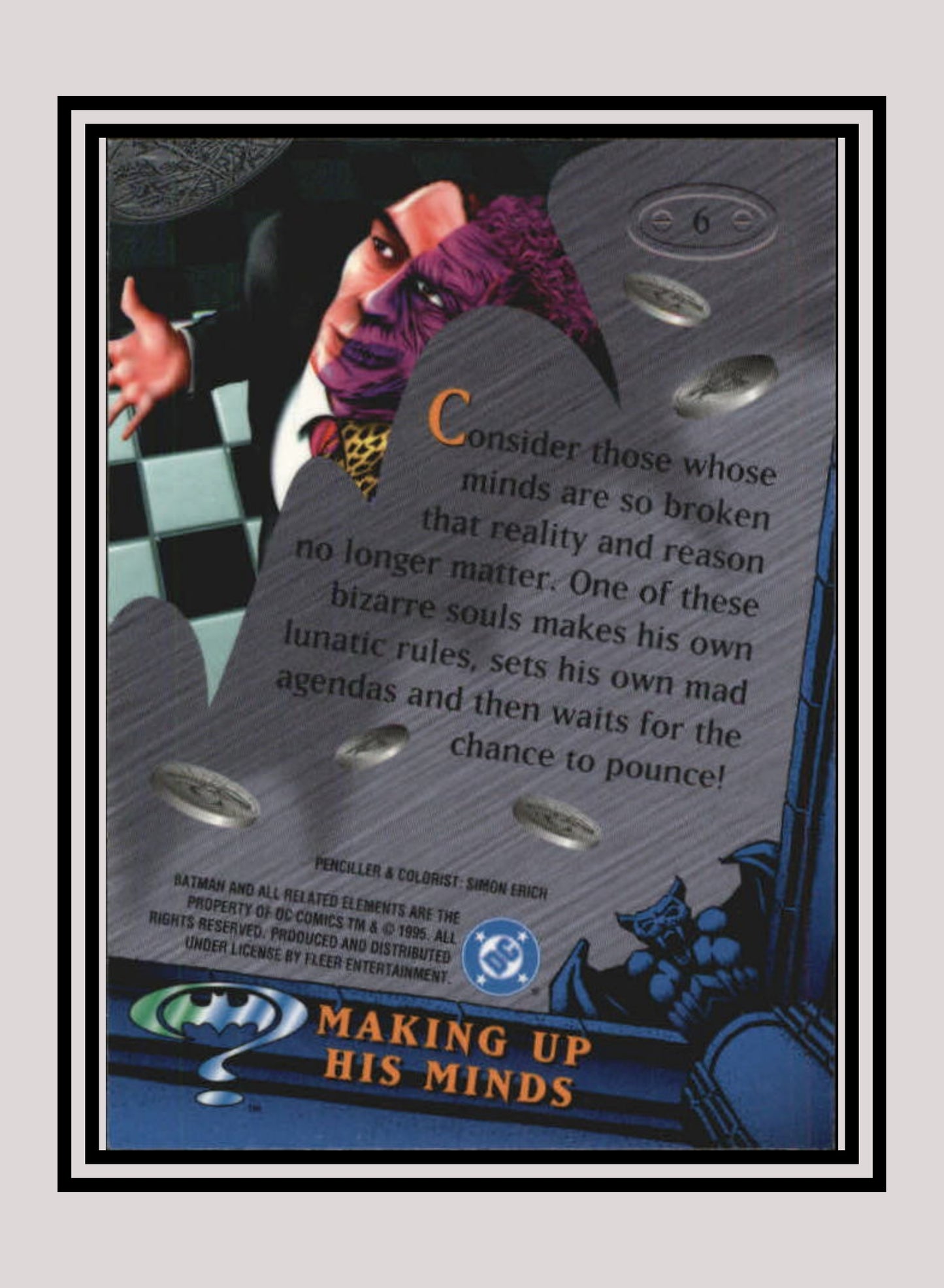 DC! 1x Making Up His Minds - Base Metal (#006 - 1995 Fleer Batman Forever Metal)