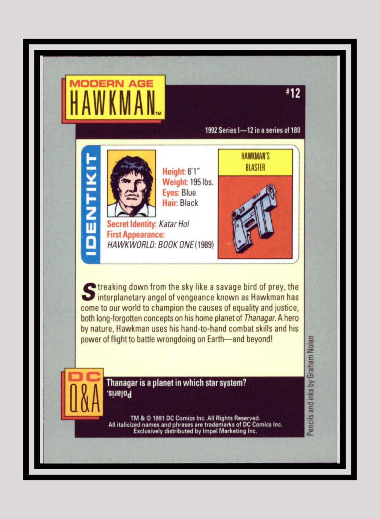 DC! 1x Modern Age Hawkman - Base (#012 - 1991 Impel DC Cosmic Cards)