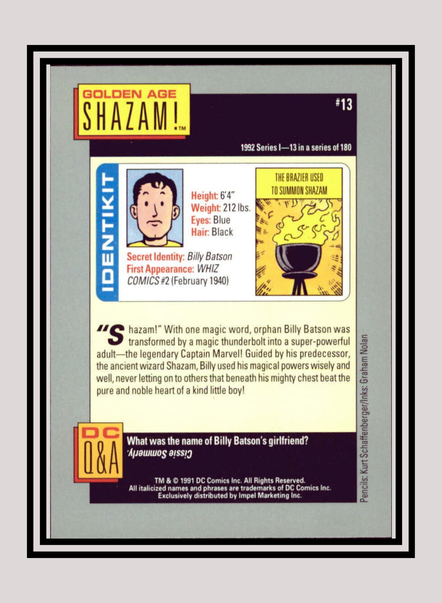 DC! 1x Golden Age Shazam! - Base (#013 - 1991 Impel DC Cosmic Cards)