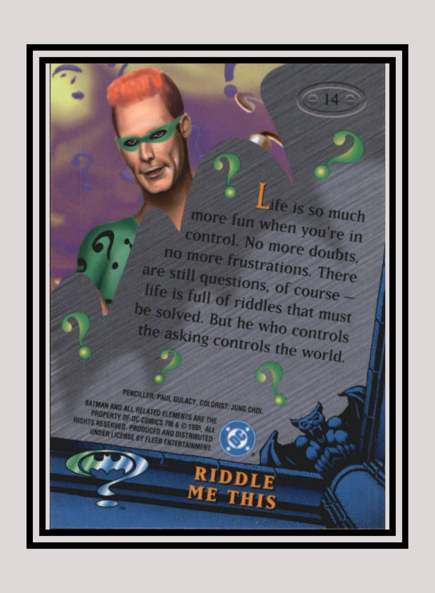 DC! 1x Riddle Me This - Base Metal (#014 - 1995 Fleer Batman Forever Metal)