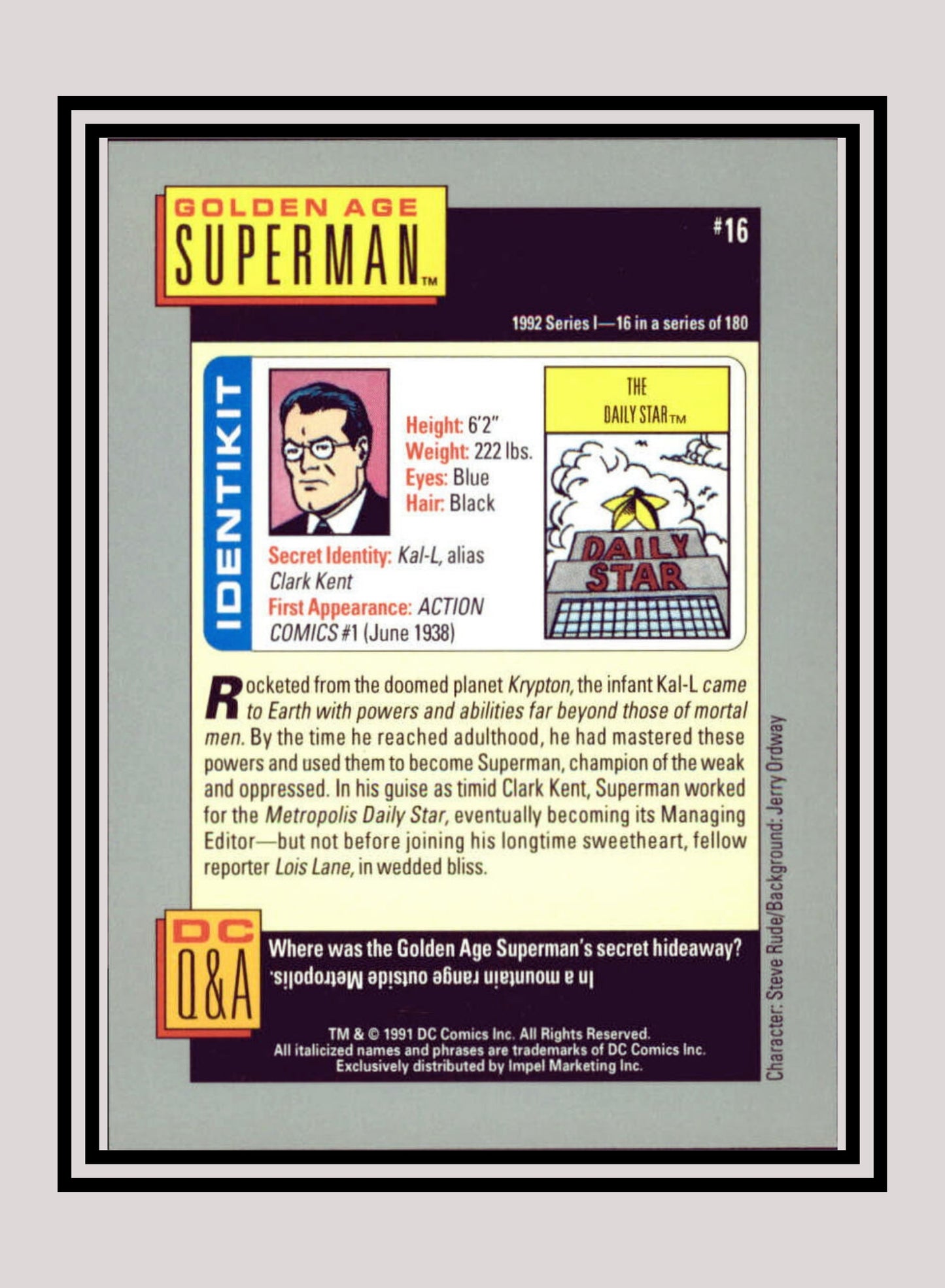 DC! 1x Golden Age Superman - Base (#016 - 1991 Impel DC Cosmic Cards)