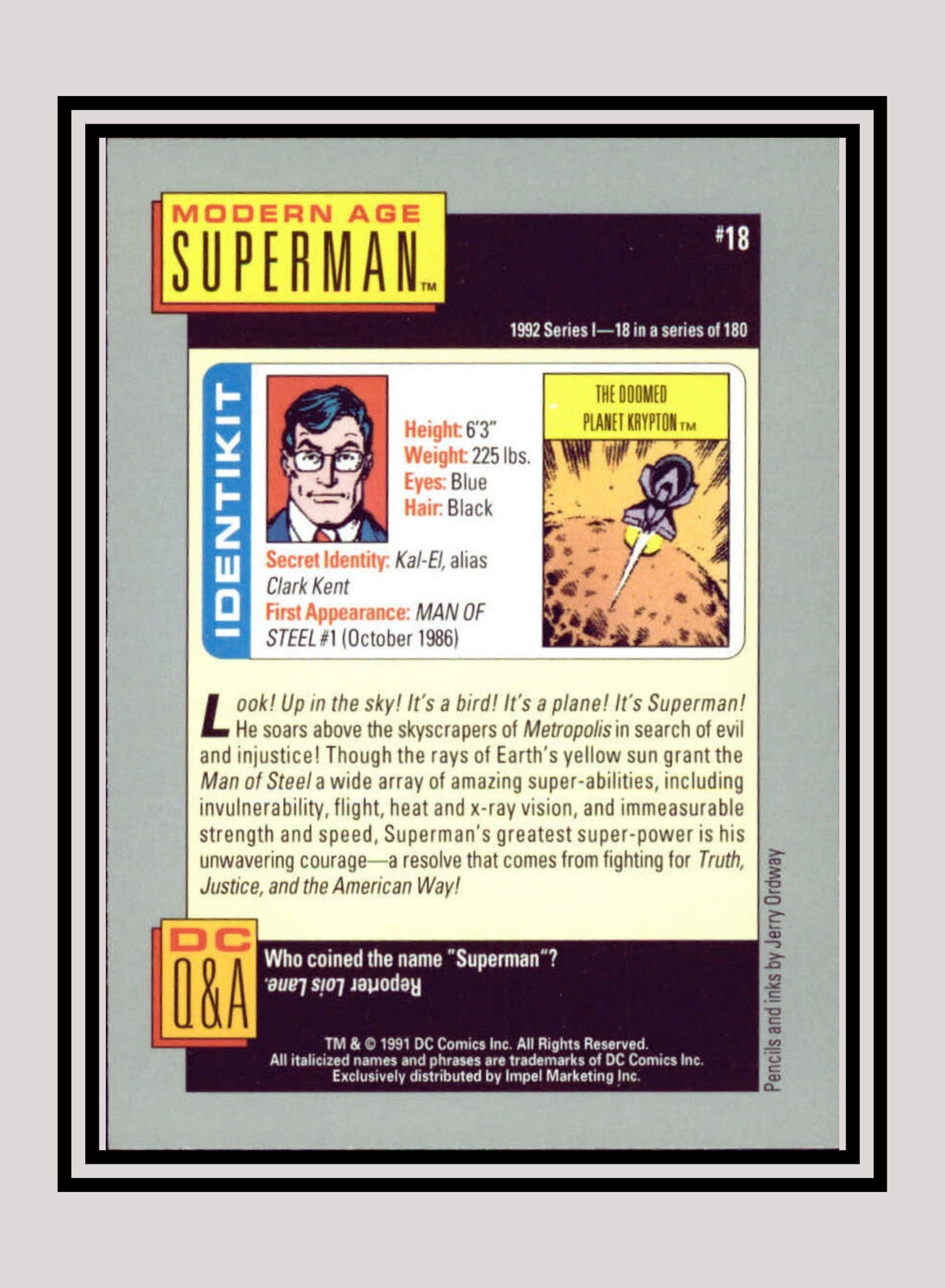 DC! 1x Modern Age Superman - Base (#018 - 1991 Impel DC Cosmic Cards)