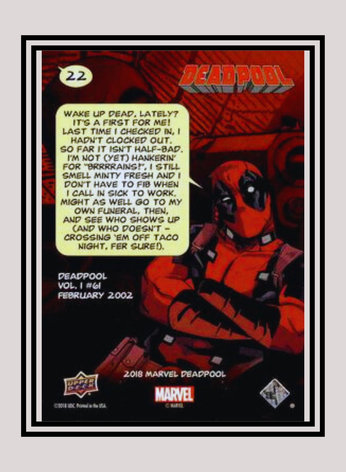 Marvel! 1x Funeral - Base (#022 - 2019 Upper Deck Deadpool)
