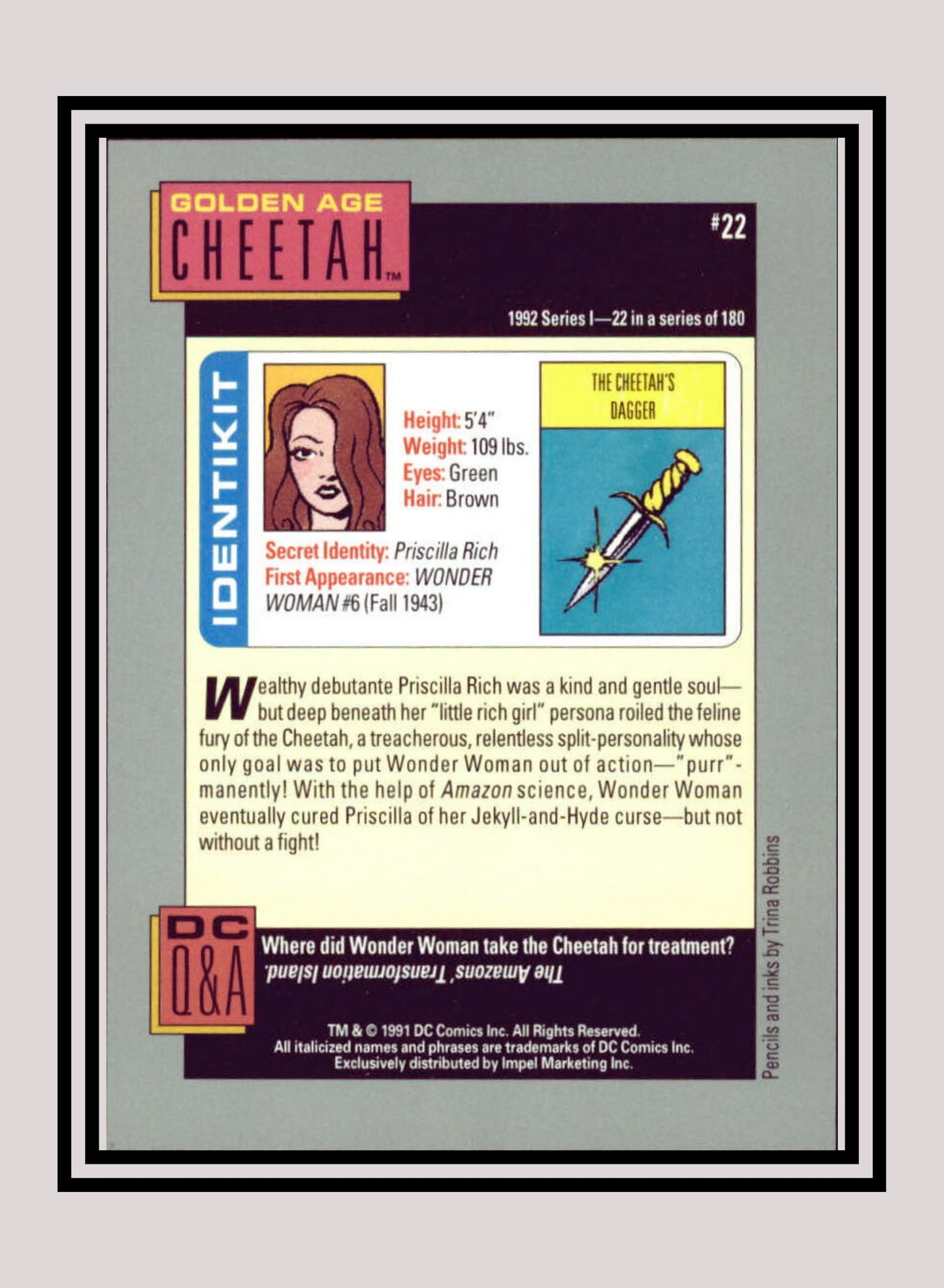 DC! 1x Golden Age Cheetah - Base (#022 - 1991 Impel DC Cosmic Cards)