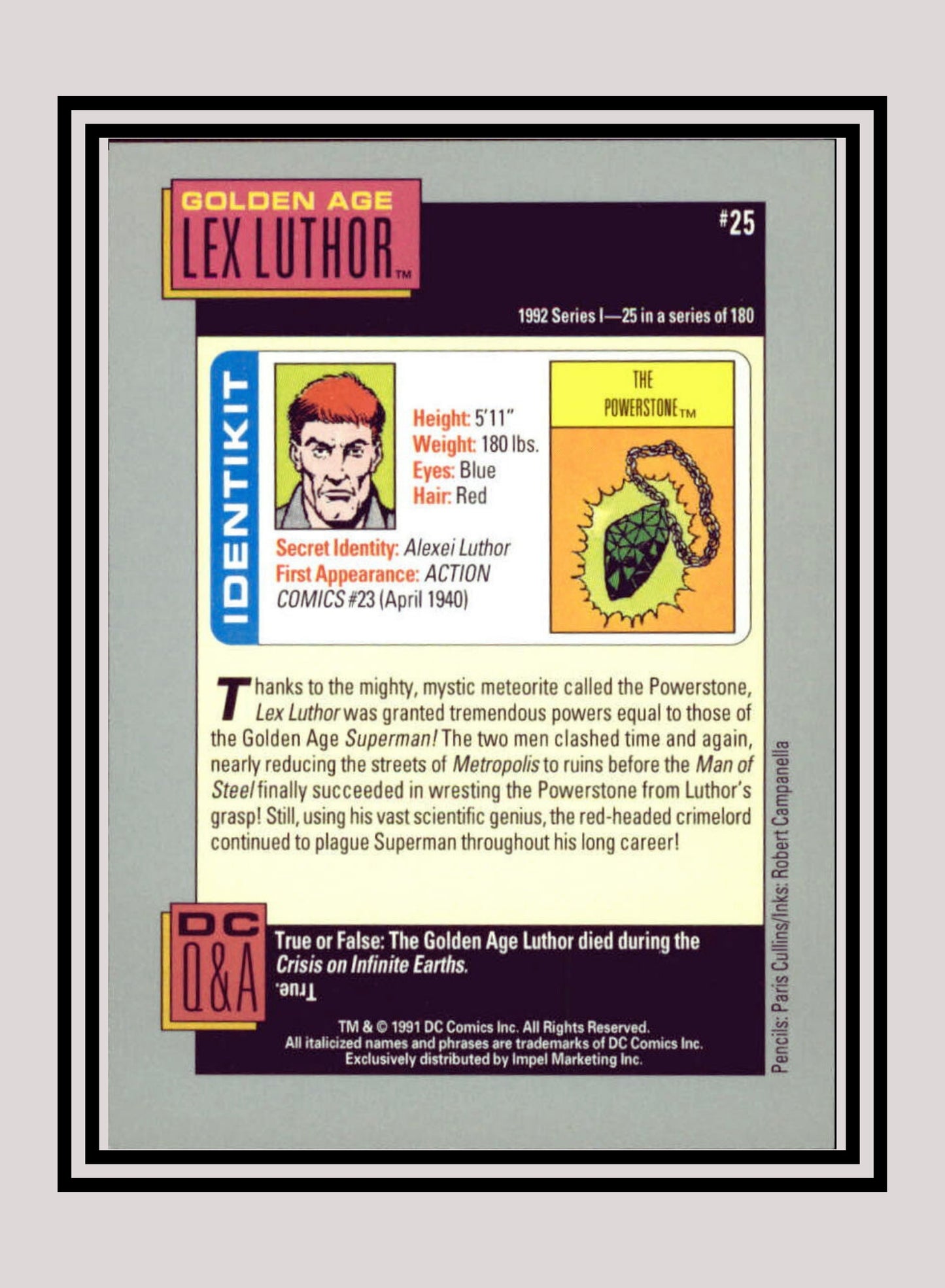 DC! 1x Golden Age Lex Luthor - Base (#025 - 1991 Impel DC Cosmic Cards)