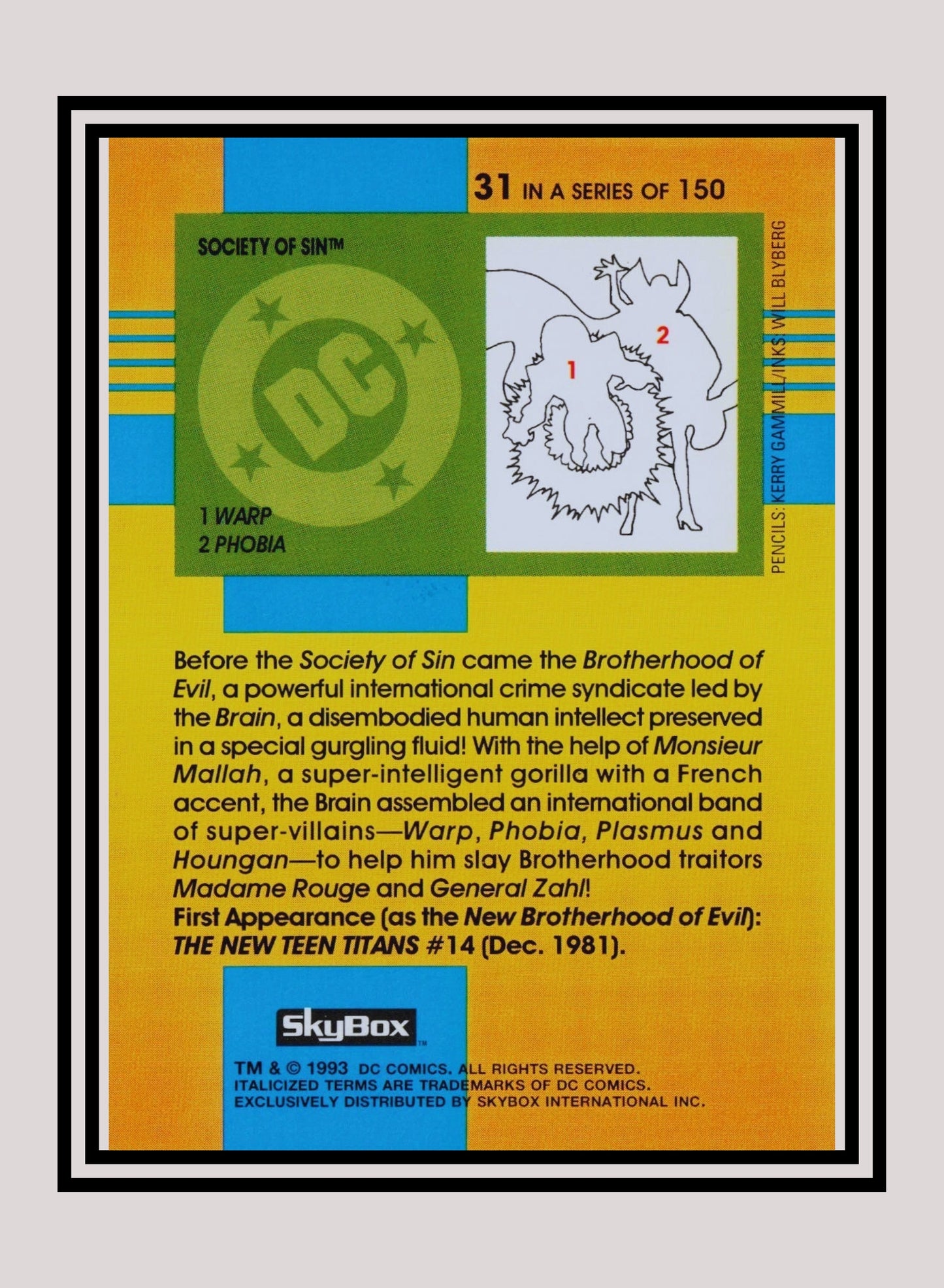 DC! 1x Society of Sin - Base (#031 - 1993 Skybox DC Cosmic Teams)