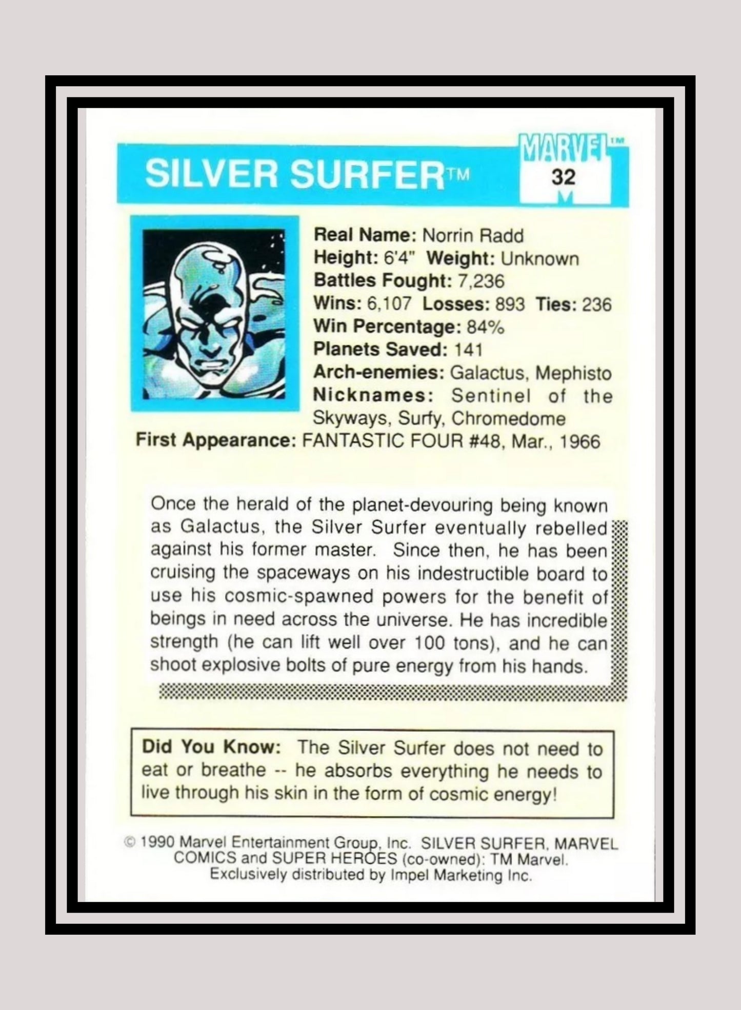 Marvel! 1x Silver Surfer - Base (#032 - 1990 Impel Marvel Universe Series I)