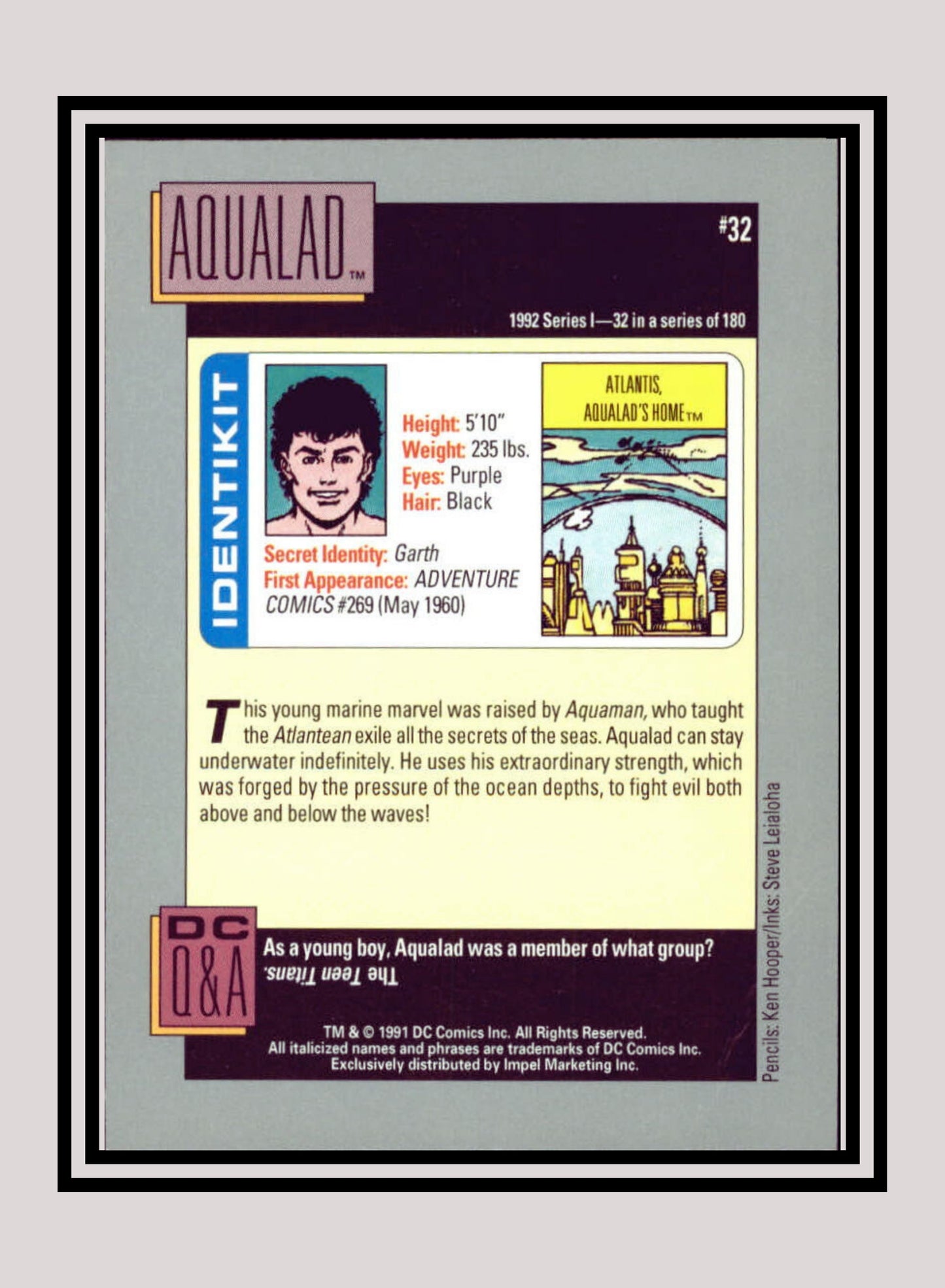 DC! 1x Aqualad - Base (#032 - 1991 Impel DC Cosmic Cards)