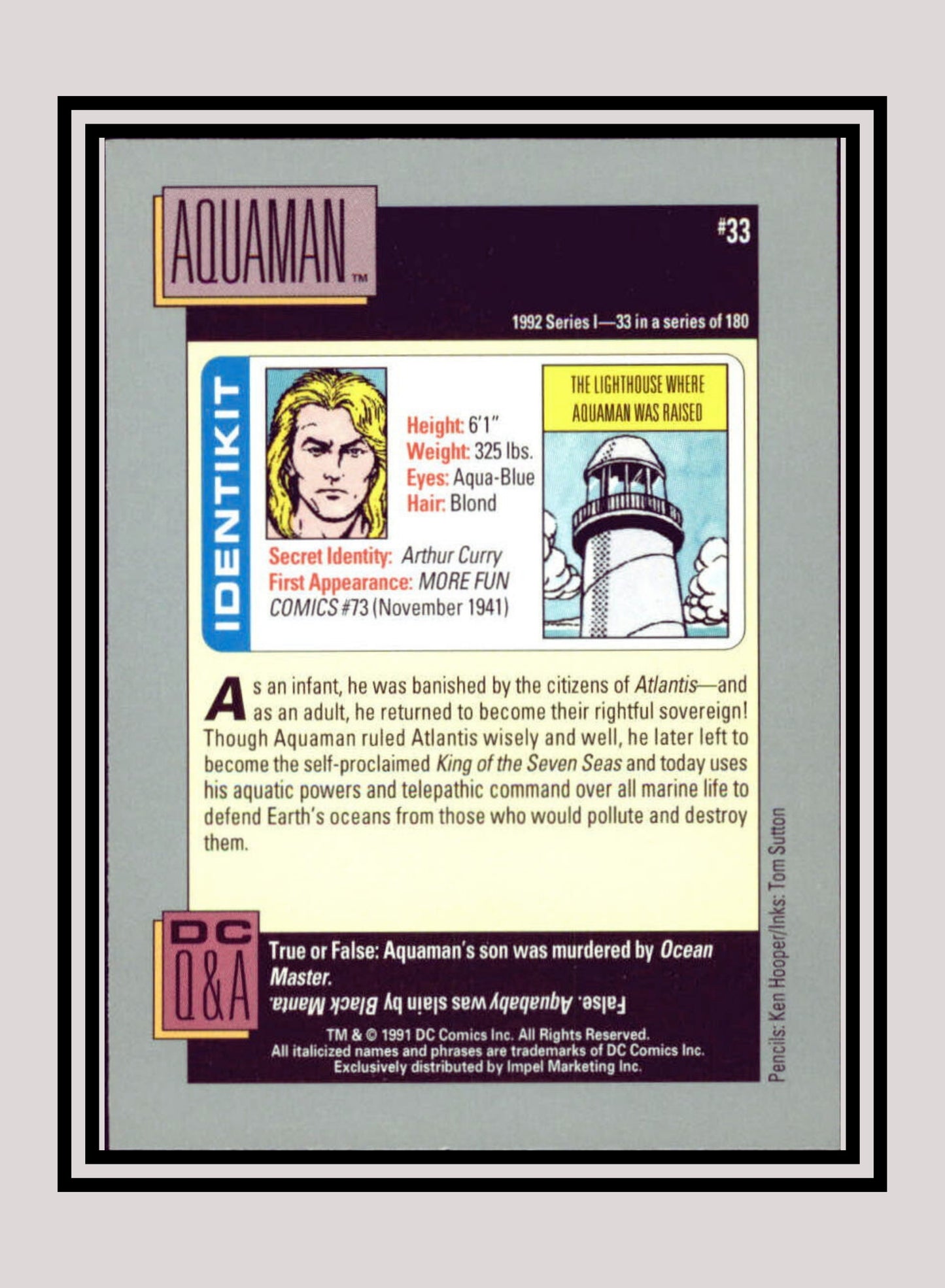 DC! 1x Aquaman - Base (#033 - 1991 Impel DC Cosmic Cards)