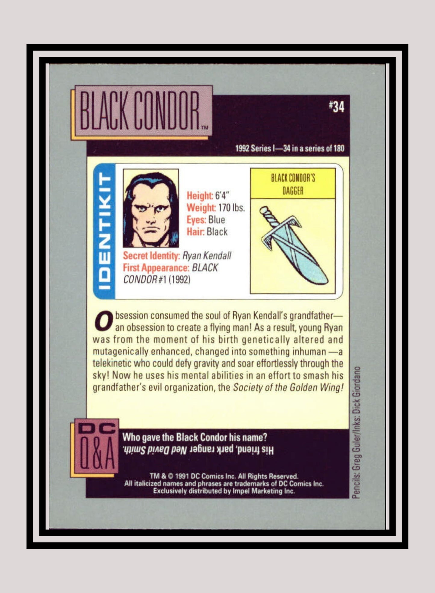 DC! 1x Black Condor - Base (#034 - 1991 Impel DC Cosmic Cards)