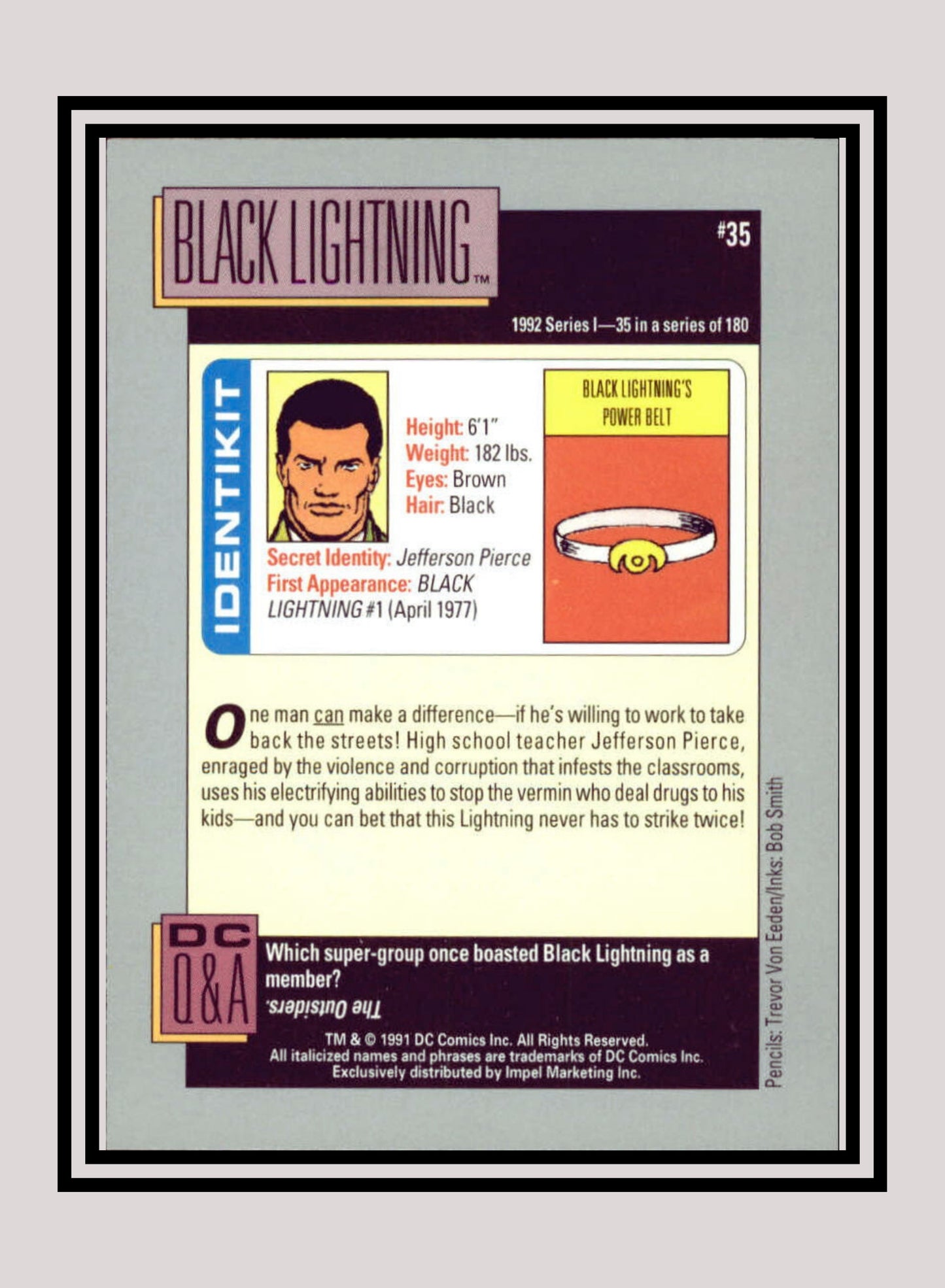 DC! 1x Black Lightning - Base (#035 - 1991 Impel DC Cosmic Cards)
