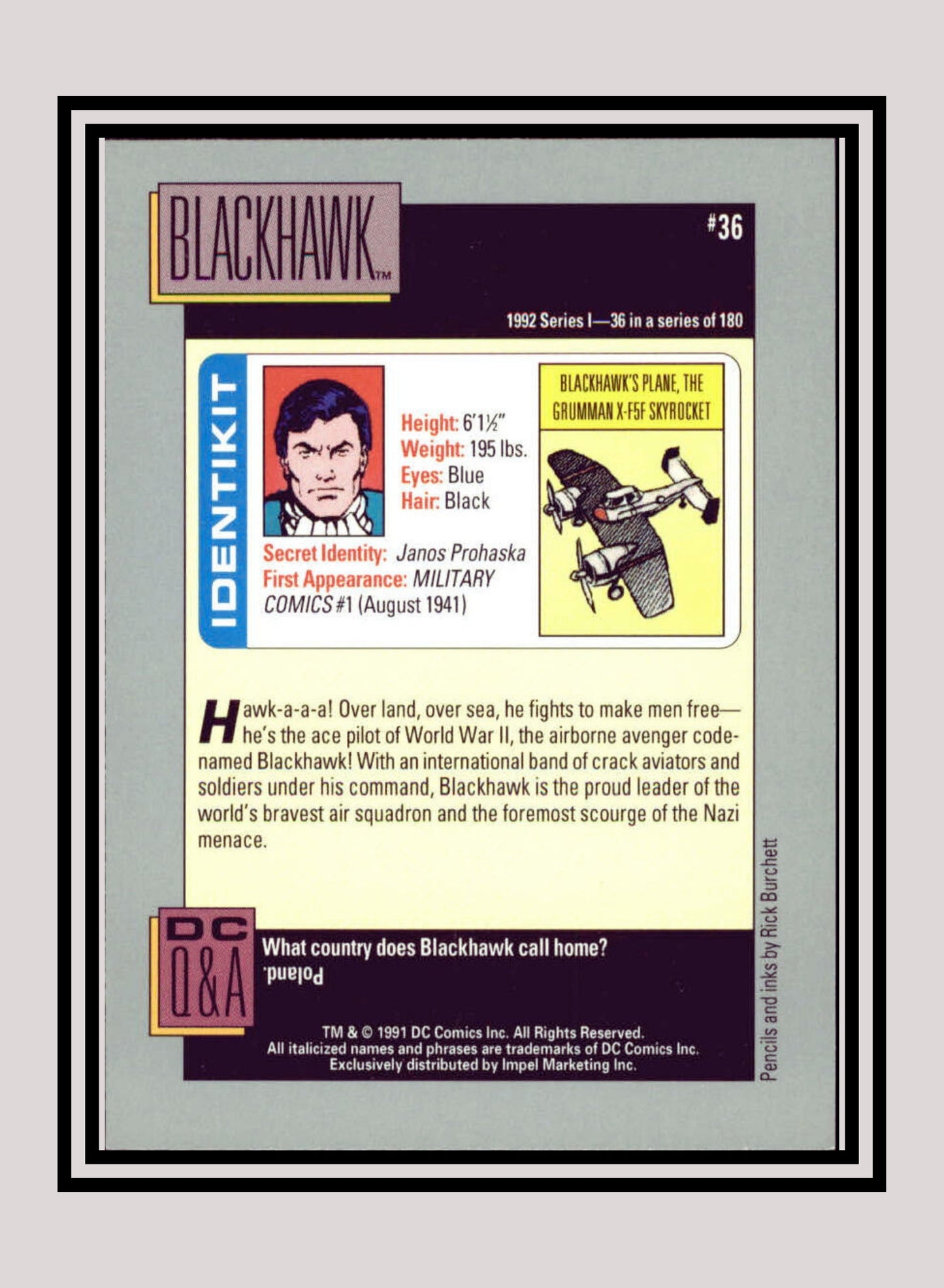 DC! 1x Blackhawk - Base (#036 - 1991 Impel DC Cosmic Cards)
