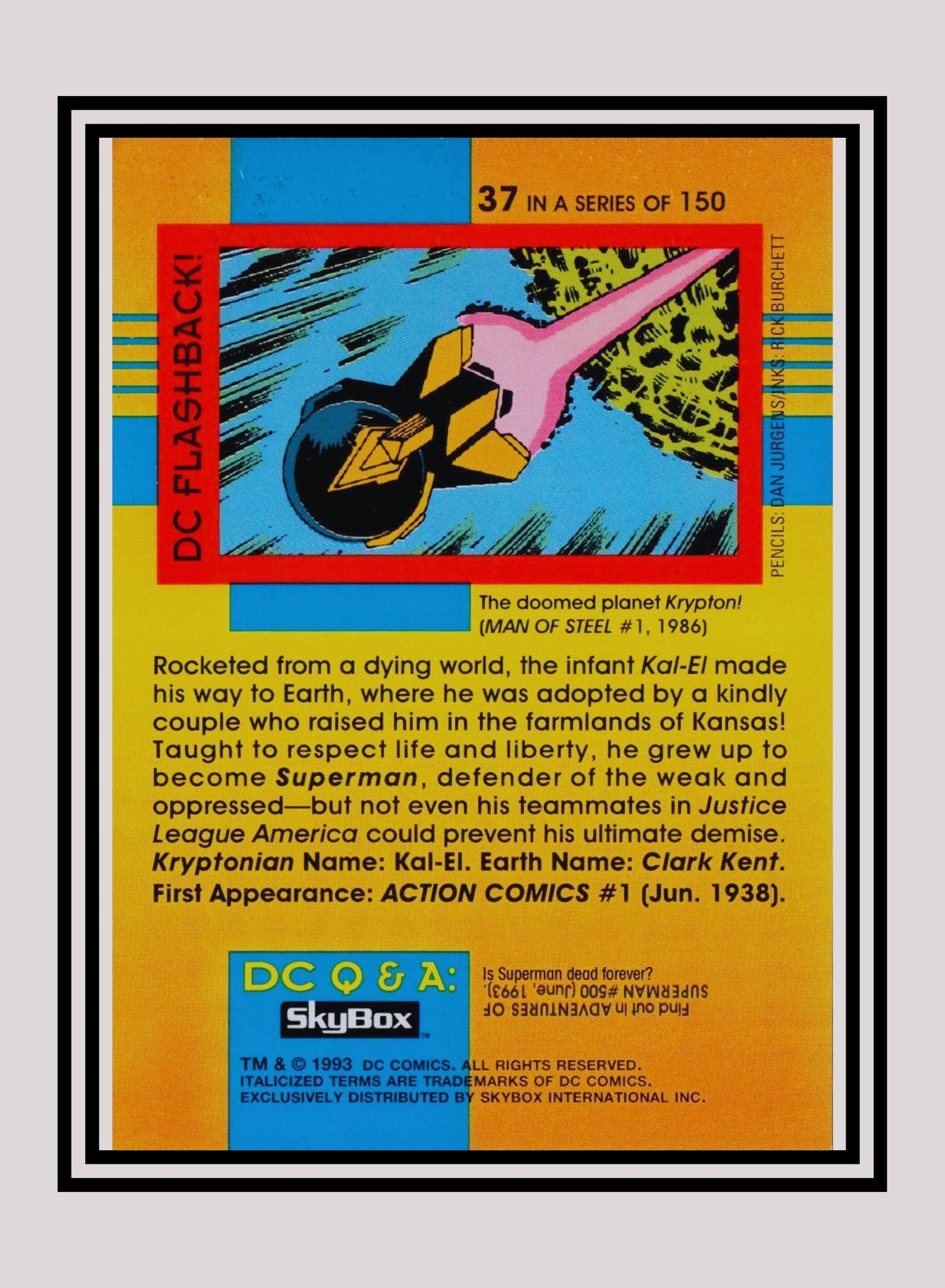 DC! 1x Superman - Base (#037 - 1993 Skybox DC Cosmic Teams)