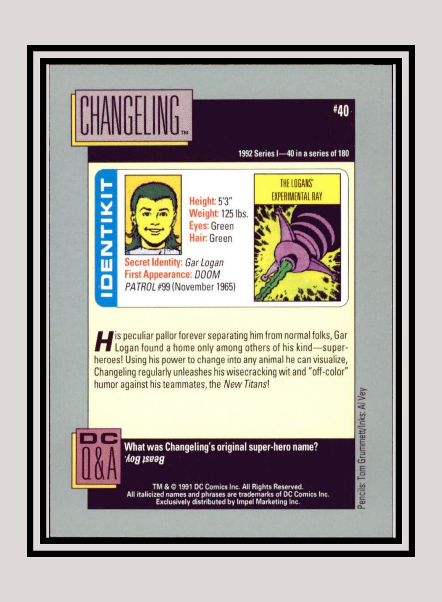 DC! 1x Changeling - Base (#040 - 1991 Impel DC Cosmic Cards)