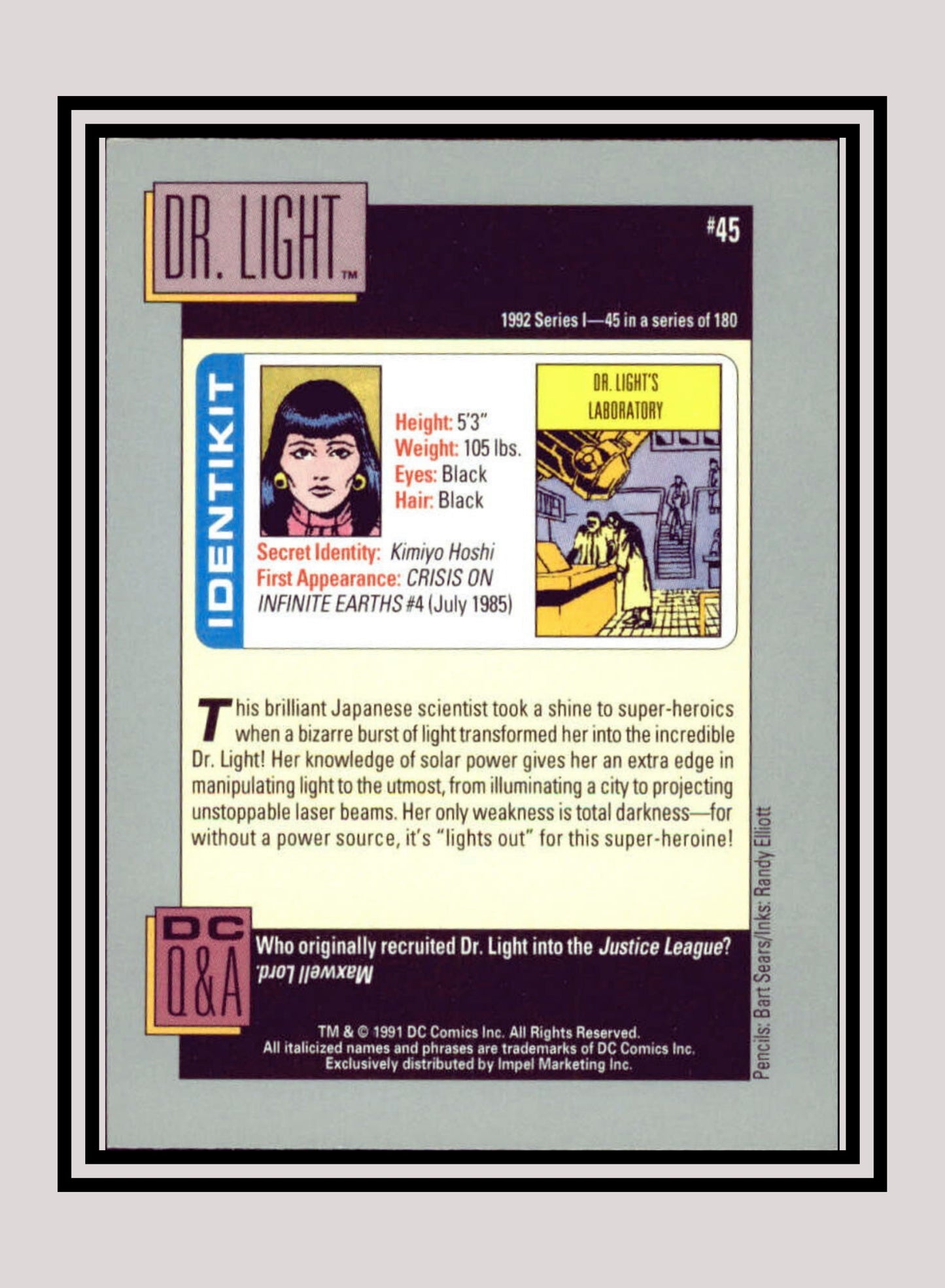 DC! 1x Dr. Light - Base (#045 - 1991 Impel DC Cosmic Cards)