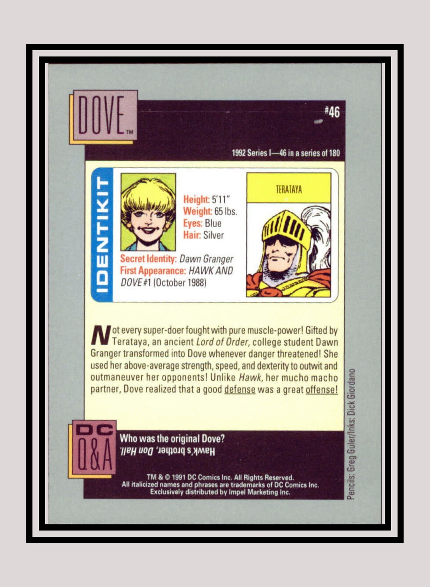 DC! 1x Dove - Base (#046 - 1991 Impel DC Cosmic Cards)
