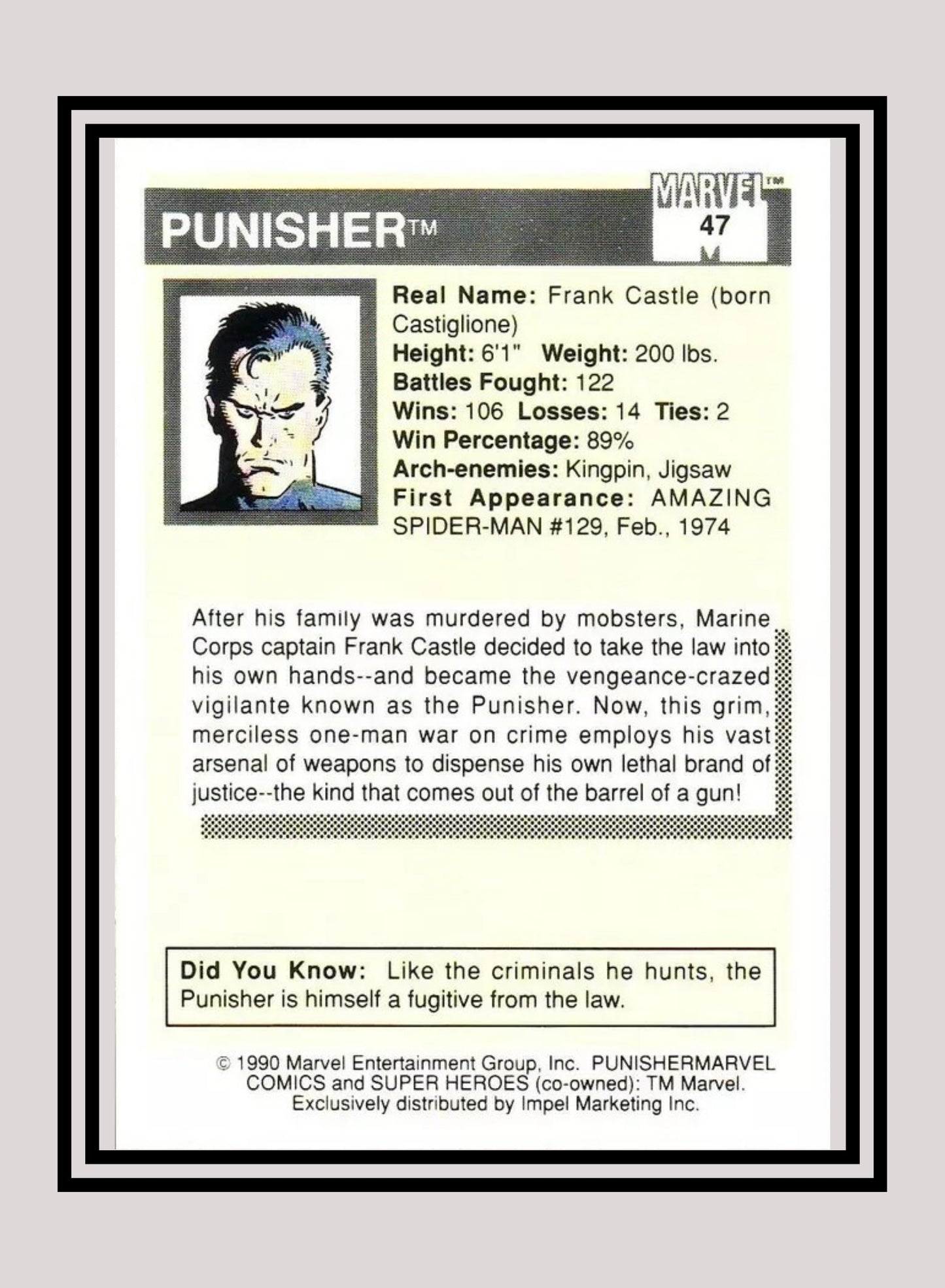 Marvel! 1x Punisher - Base (#047 - 1990 Impel Marvel Universe Series I)