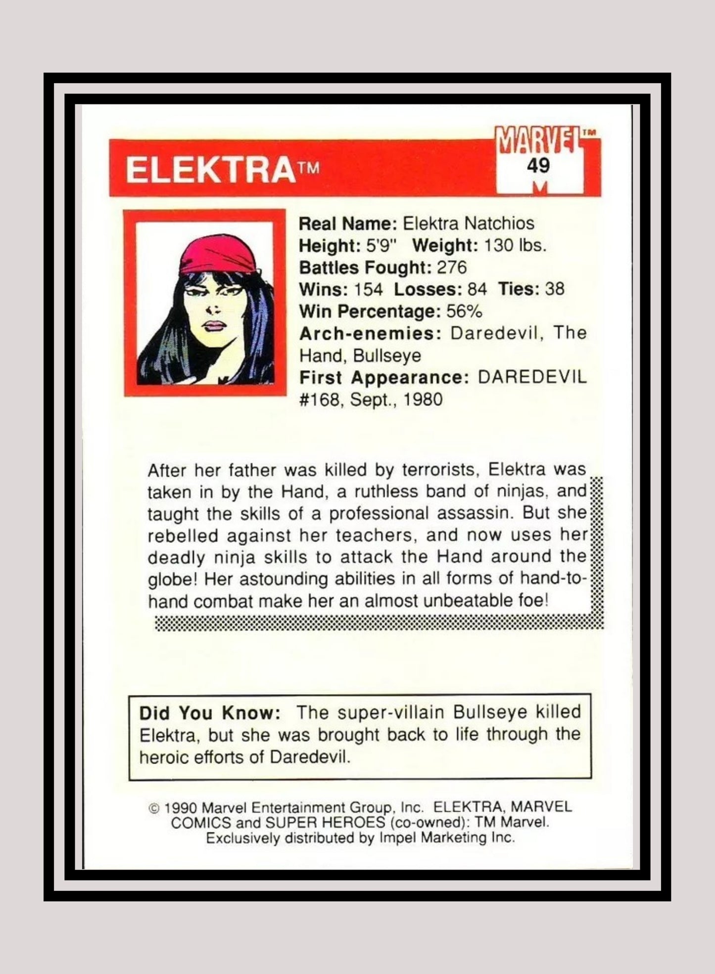 Marvel! 1x Elektra - Base (#049 - 1990 Impel Marvel Universe Series I)