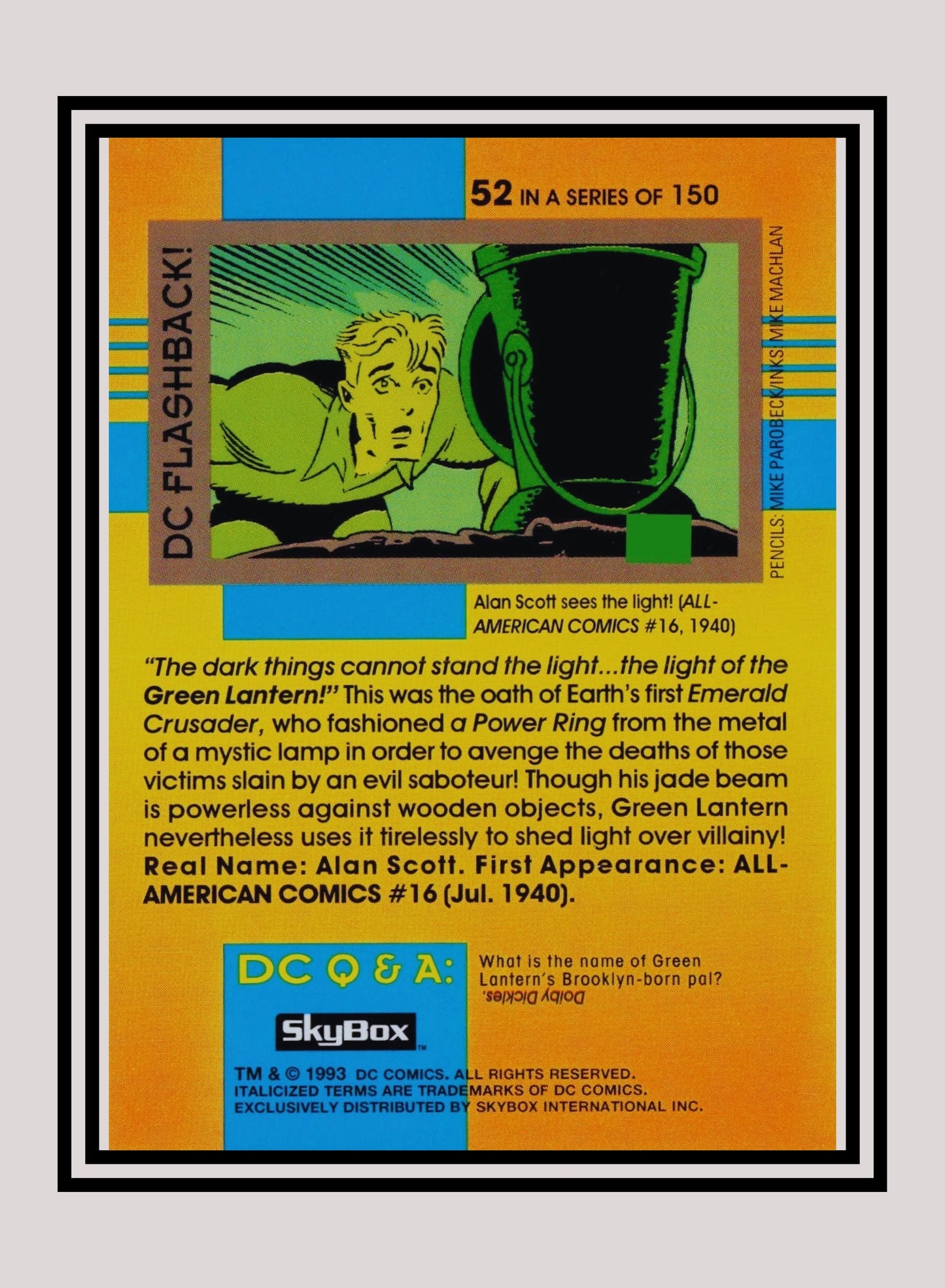 DC! 1x Golden Age Green Lantern - Base (#052 - 1993 Skybox DC Cosmic Teams)