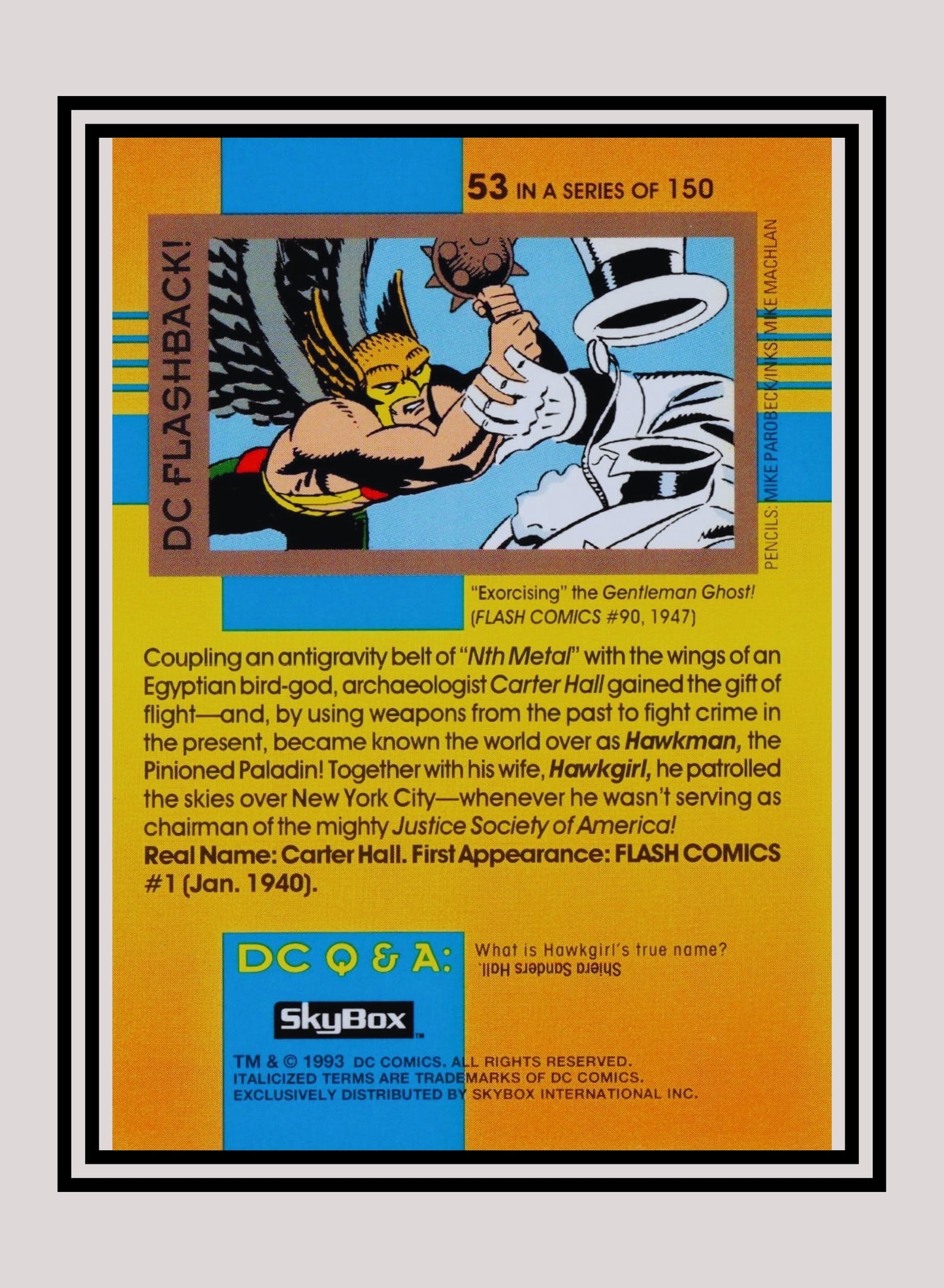 DC! 1x Golden Age Hawkman - Base (#053 - 1993 Skybox DC Cosmic Teams)