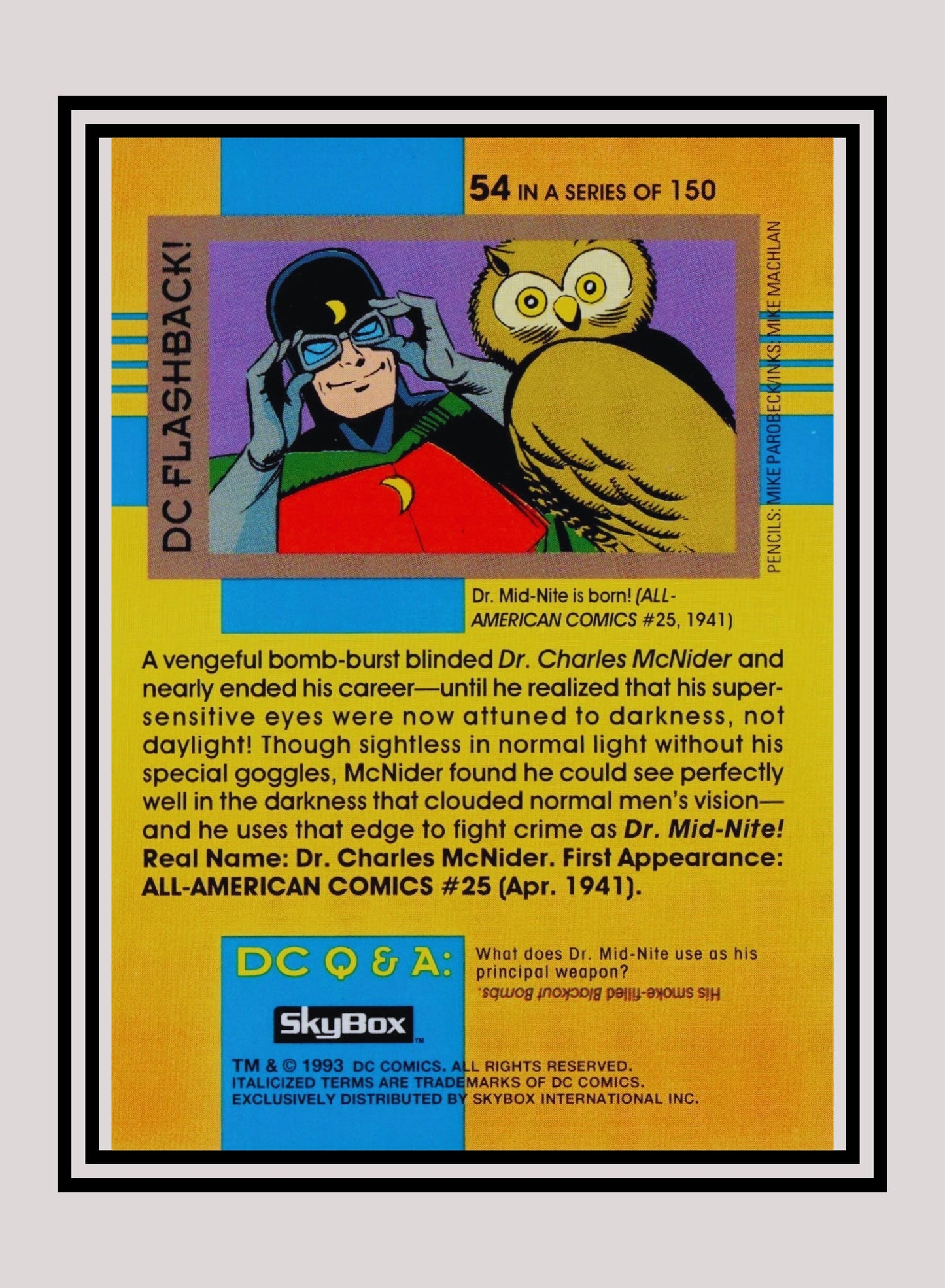 DC! 1x Golden Age Dr. Mid-Nite - Base (#054 - 1993 Skybox DC Cosmic Teams)