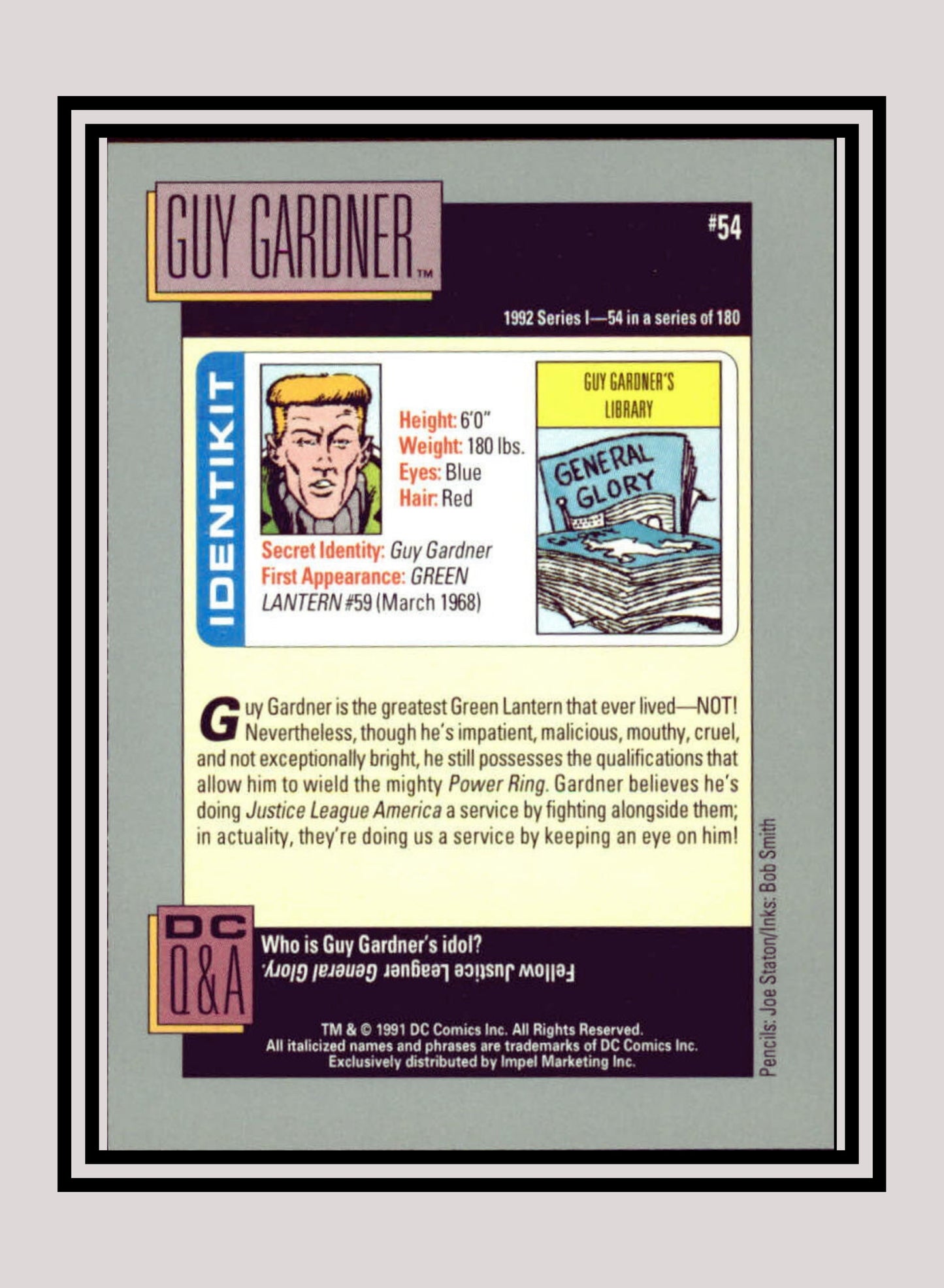 DC! 1x Guy Gardner - Base (#054 - 1991 Impel DC Cosmic Cards)