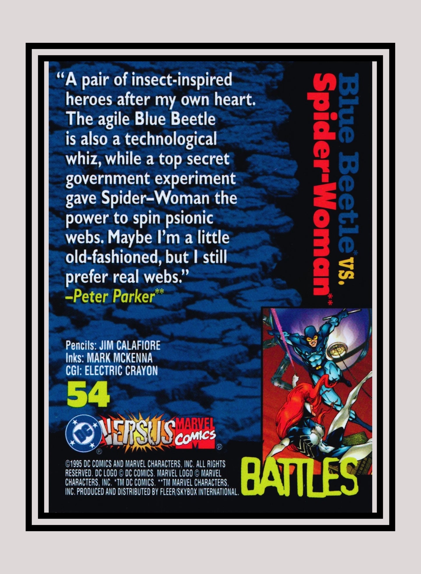 Marvel! 1x Blue Beetle vs. Spiderwoman - Base (#054 - 1995 Fleer DC vs. Marvel Comics)
