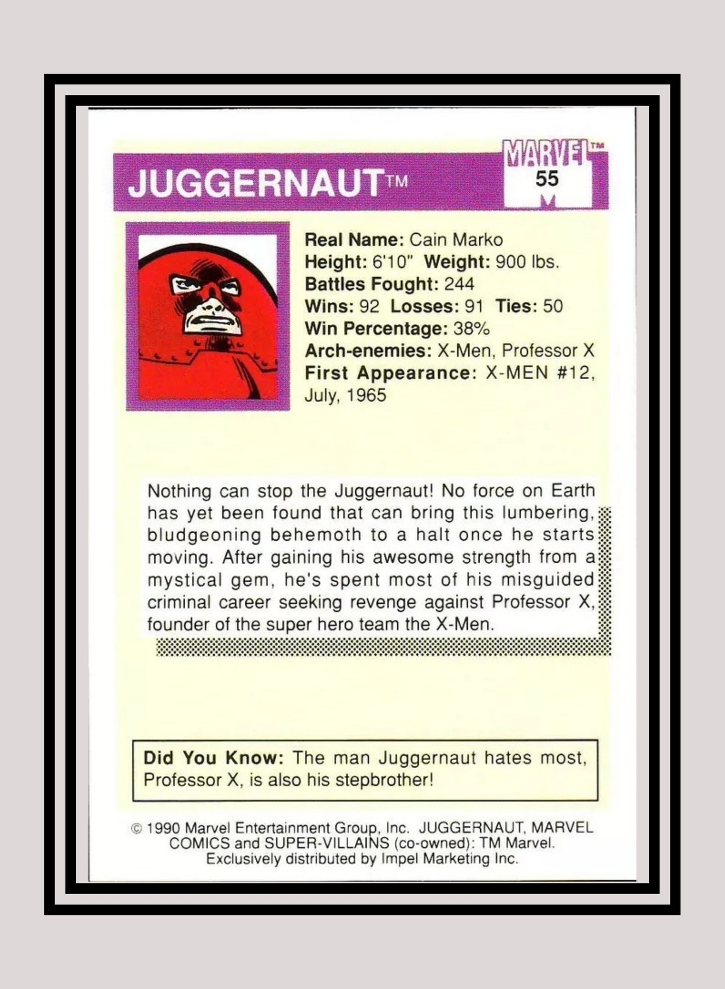 Marvel! 1x Juggernaut - Base (#055 - 1990 Impel Marvel Universe Series I)