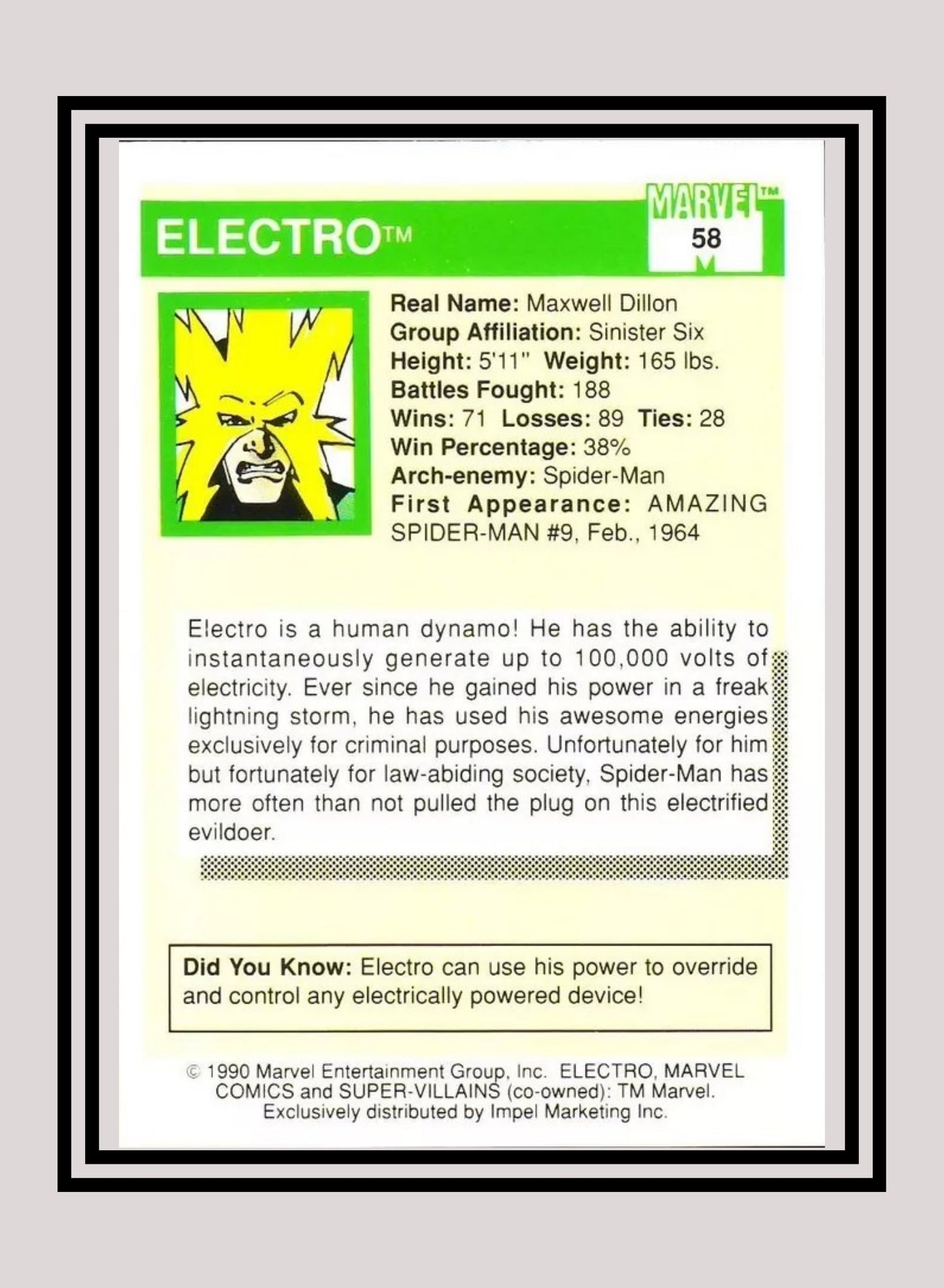 Marvel! 1x Electro - Base (#058 - 1990 Impel Marvel Universe Series I)
