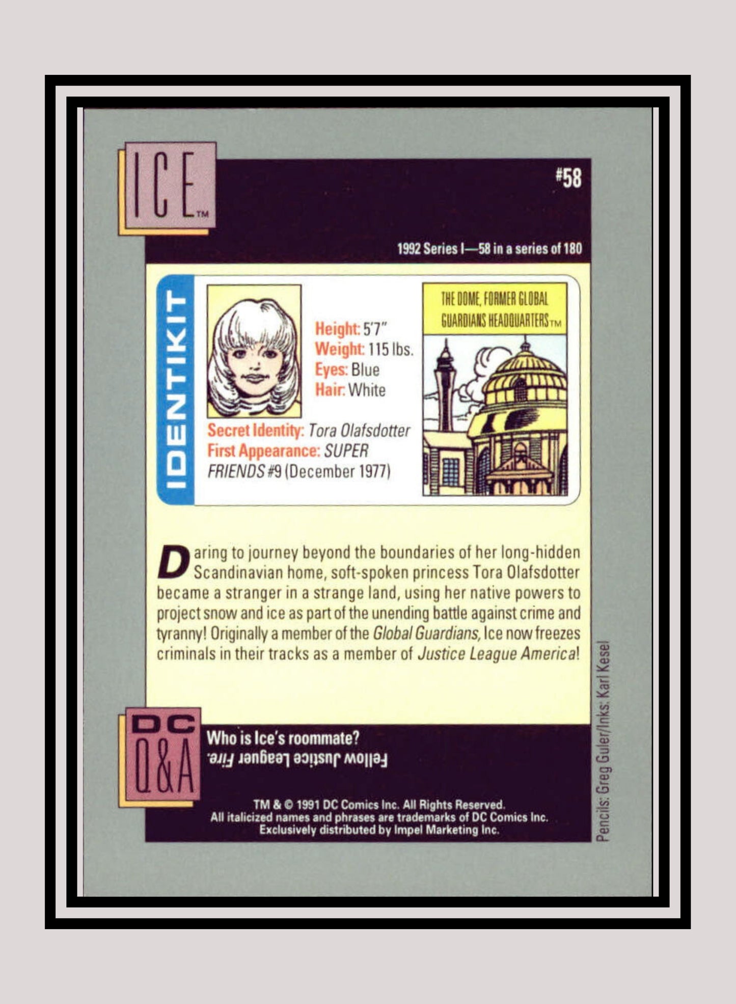 DC! 1x Ice - Base (#058 - 1991 Impel DC Cosmic Cards)