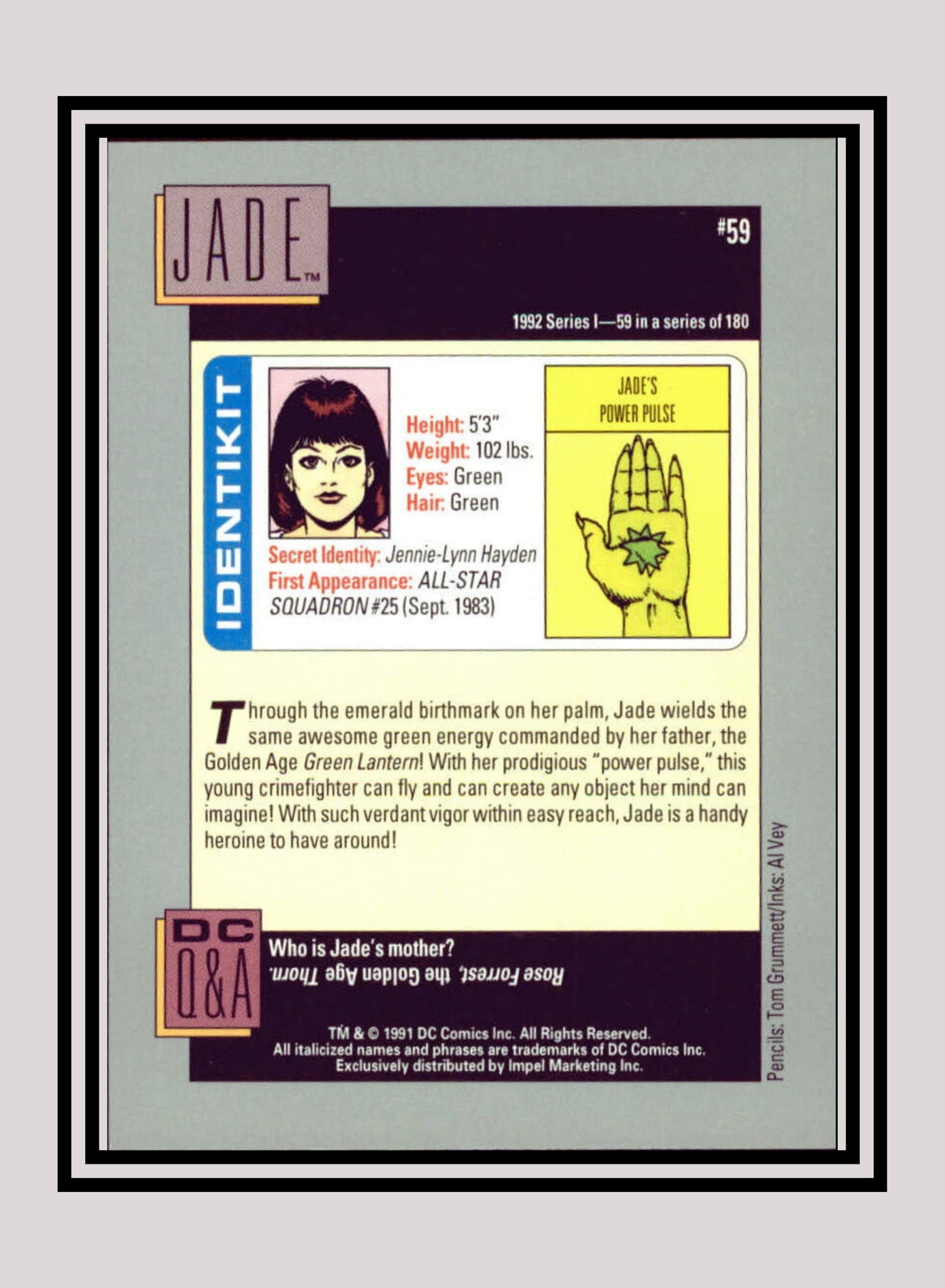 DC! 1x Jade - Base (#059 - 1991 Impel DC Cosmic Cards)