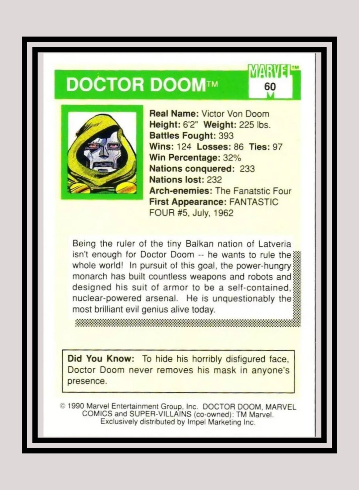 Marvel! 1x Doctor Doom - Base (#060 - 1990 Impel Marvel Universe Series I)