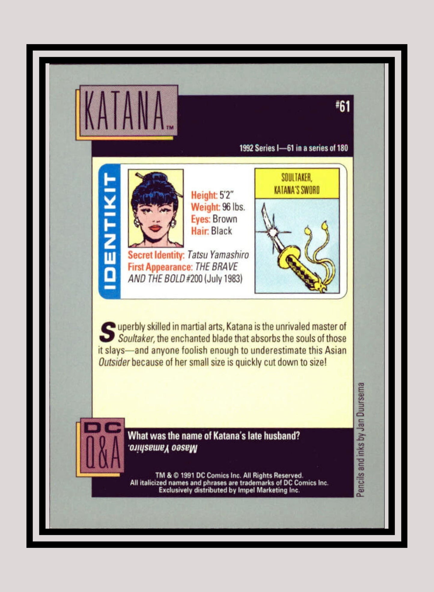 DC! 1x Katana - Base (#061 - 1991 Impel DC Cosmic Cards)