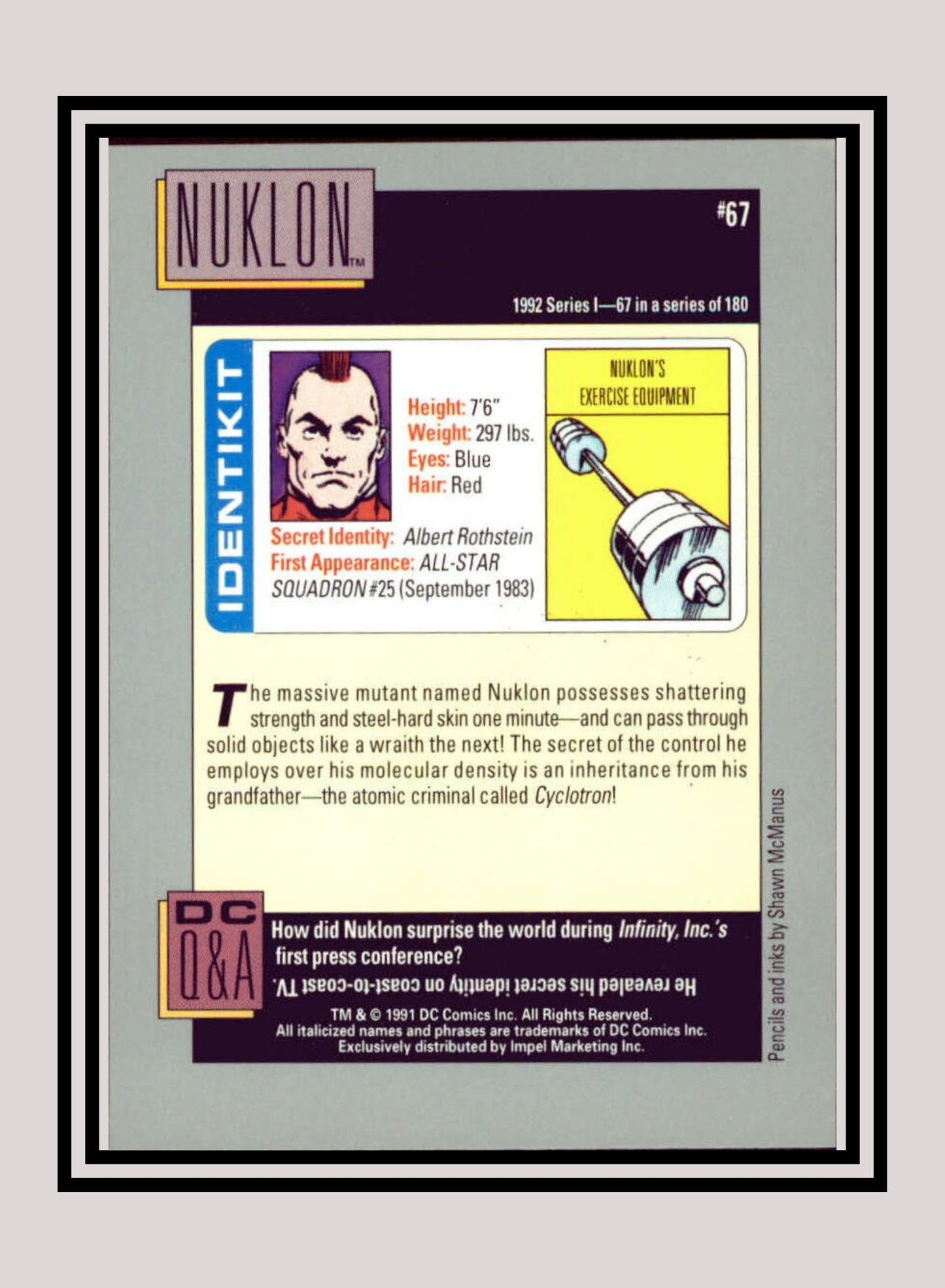 DC! 1x Nuklon - Base (#067 - 1991 Impel DC Cosmic Cards)