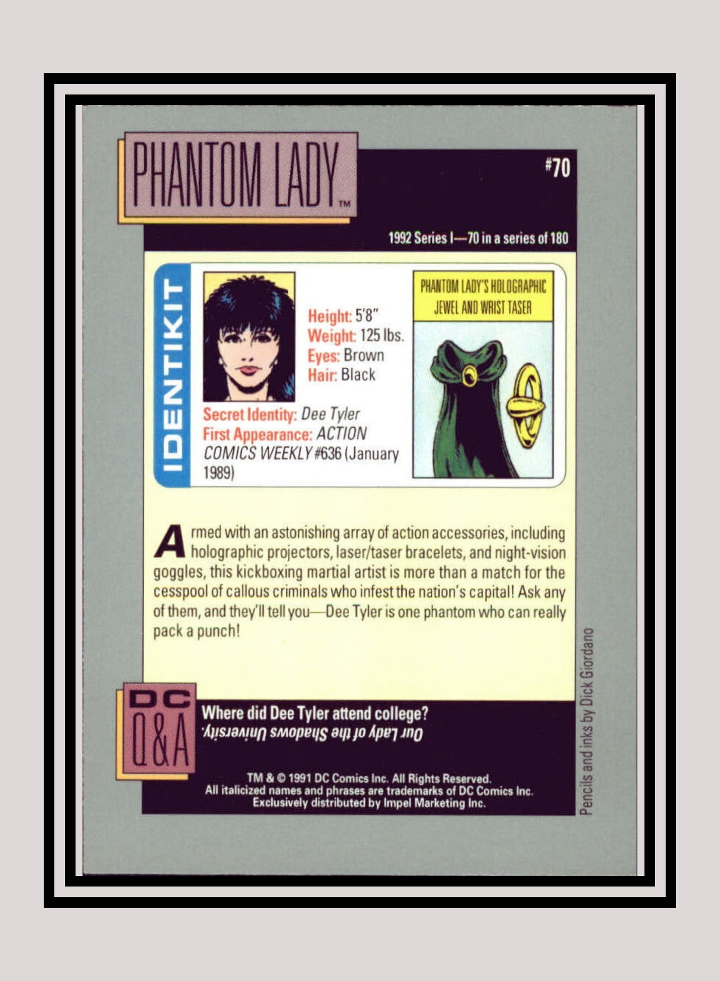DC! 1x Phantom Lady - Base (#070 - 1991 Impel DC Cosmic Cards)