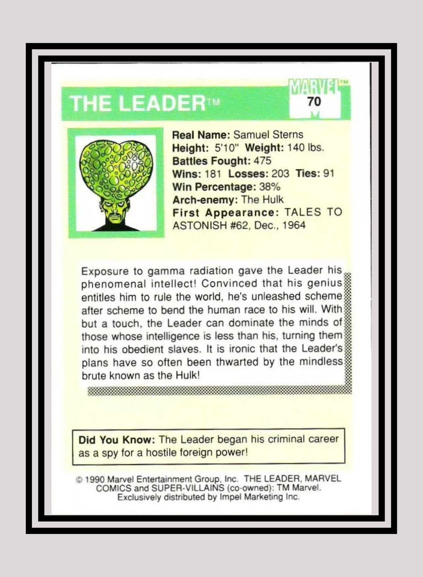 Marvel! 1x Leader - Base (#070 - 1990 Impel Marvel Universe Series I)