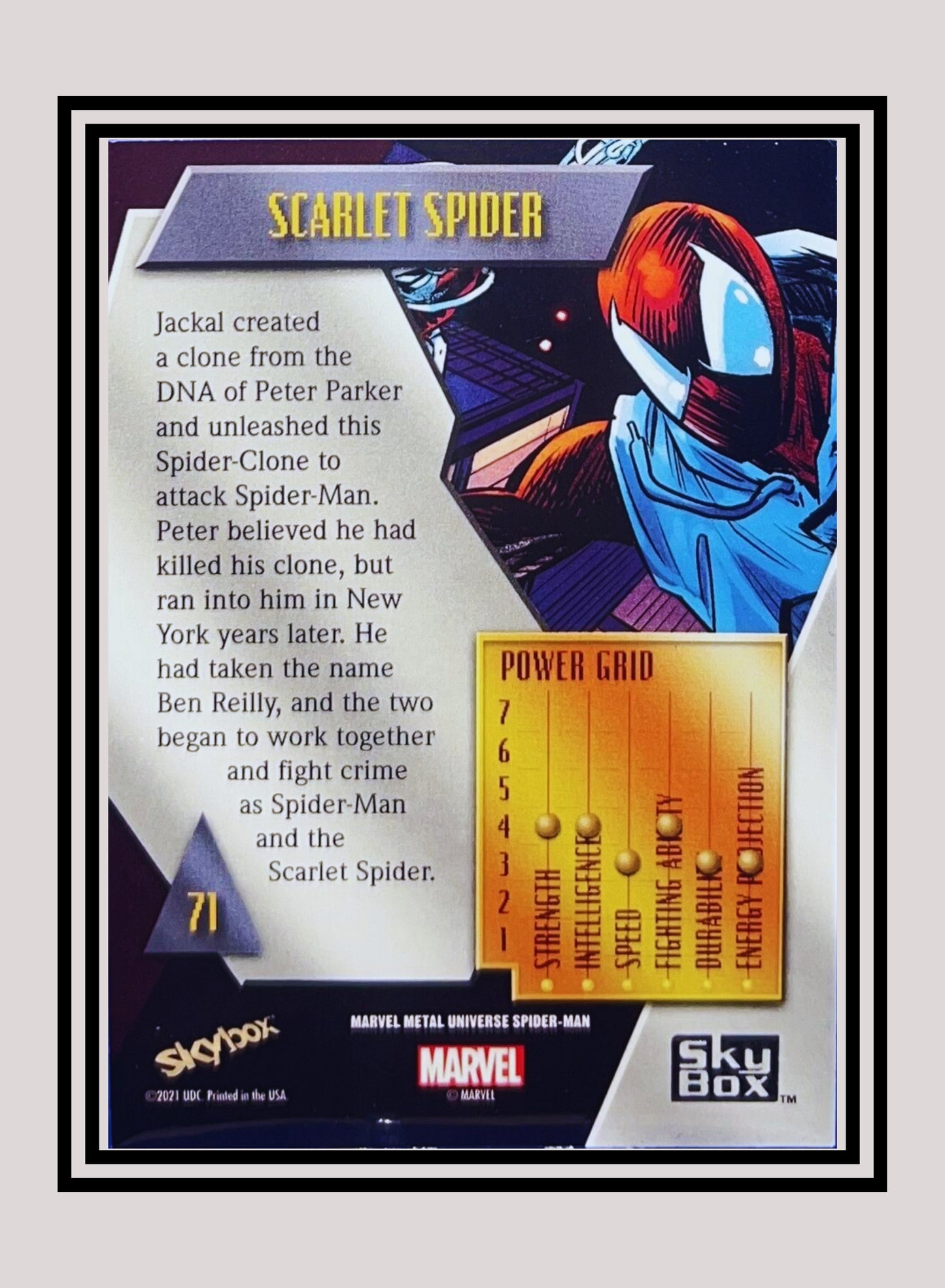 Marvel! 1x Scarlet Spider - Base Low Series (#071 - 2021 Upper Deck Spiderman Metal Universe)