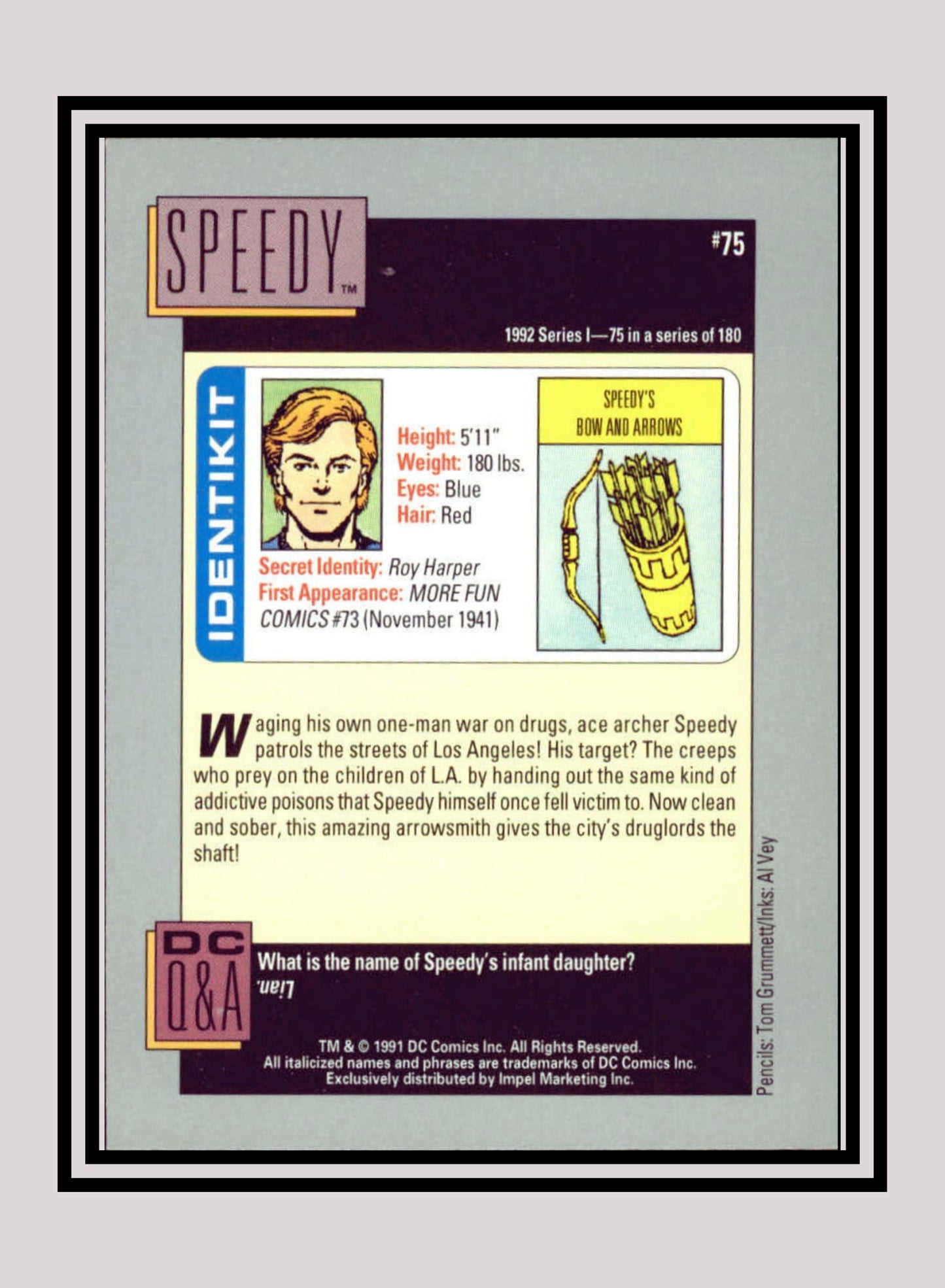 DC! 1x Speedy - Base (#075 - 1991 Impel DC Cosmic Cards)