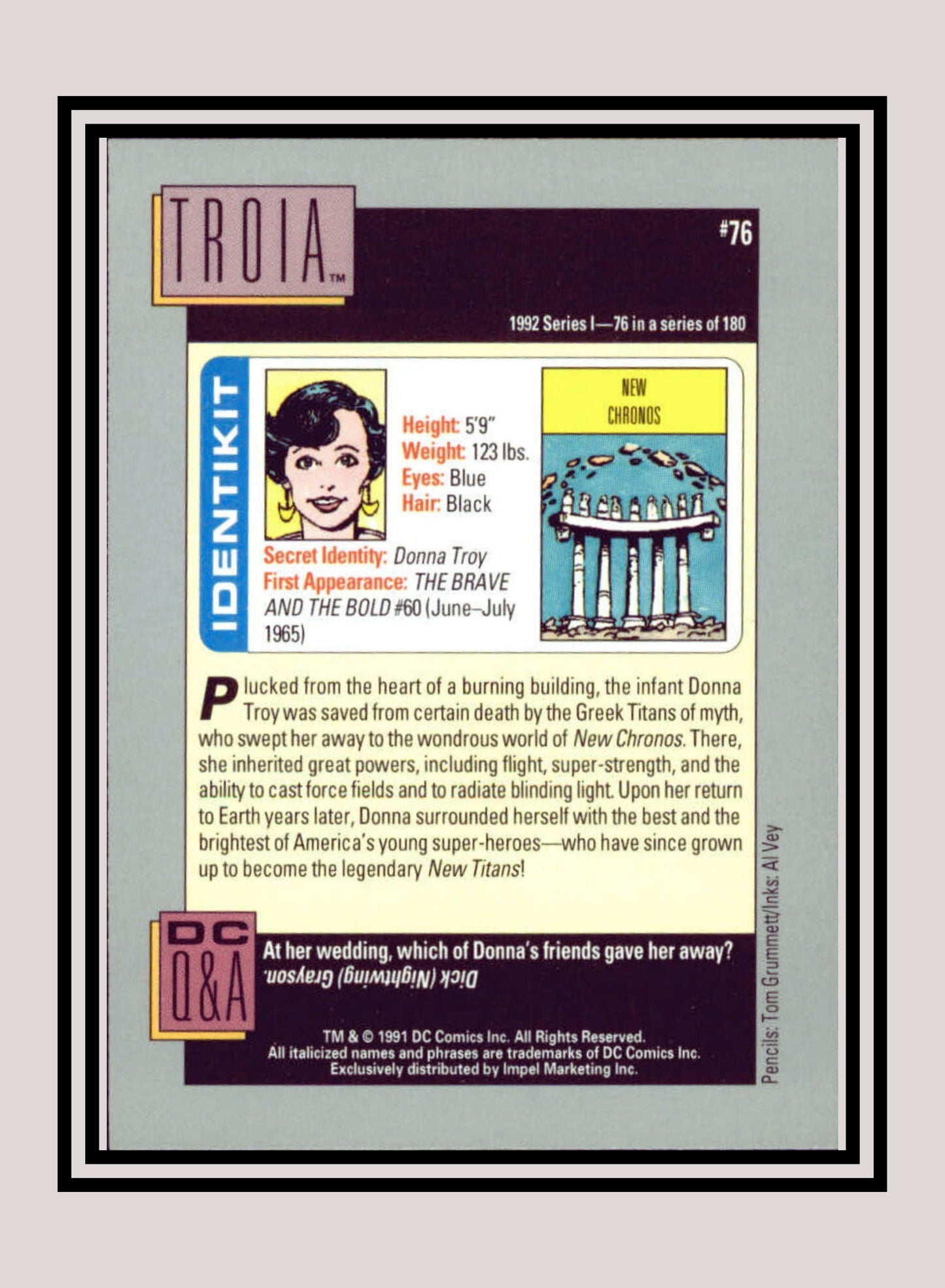 DC! 1x Troia - Base (#076 - 1991 Impel DC Cosmic Cards)