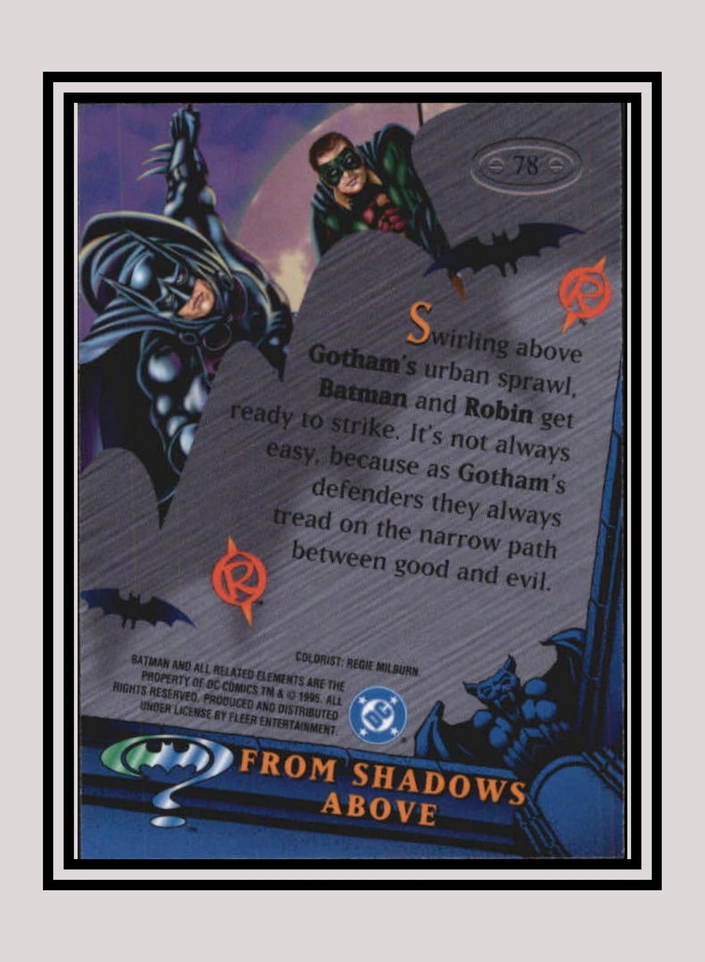 DC! 1x From Shadows Above - Base Metal (#078 - 1995 Fleer Batman Forever Metal)