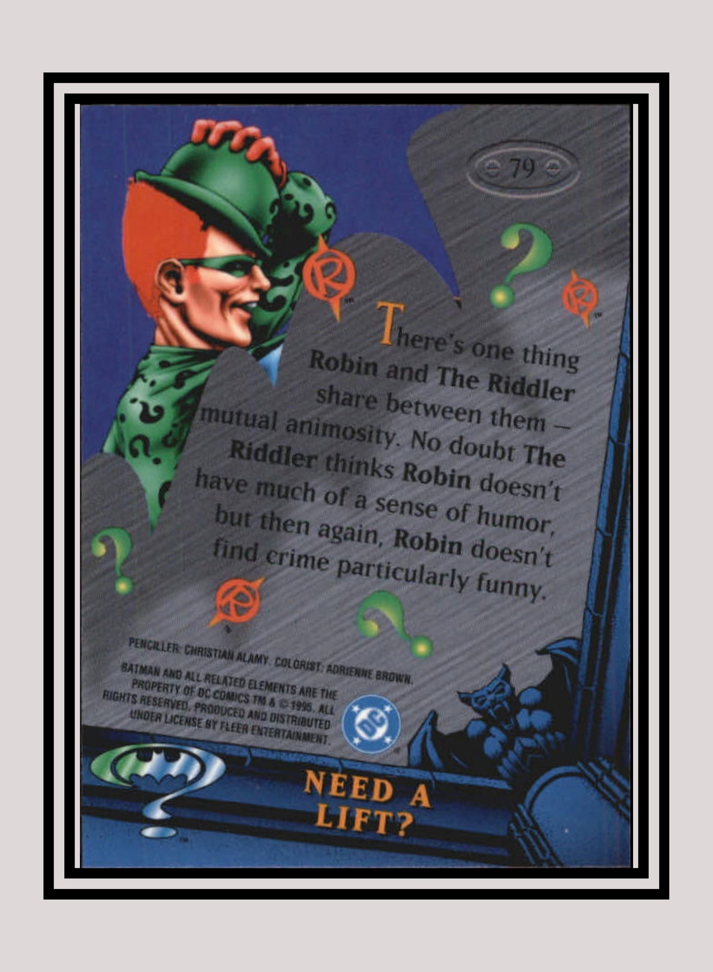 DC! 1x Need a Lift? - Base Metal (#079 - 1995 Fleer Batman Forever Metal)