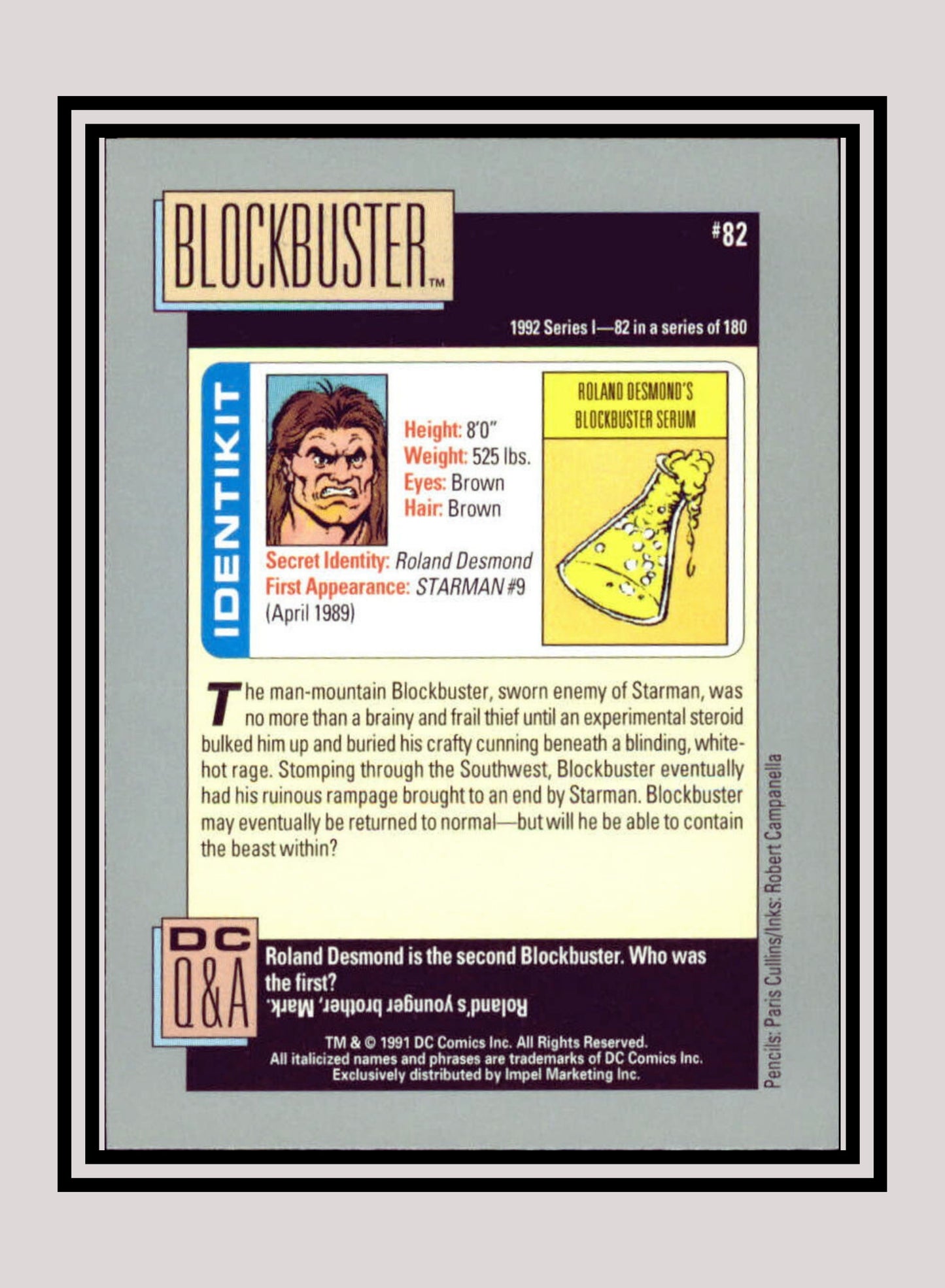 DC! 1x Blockbuster - Base (#082 - 1991 Impel DC Cosmic Cards)