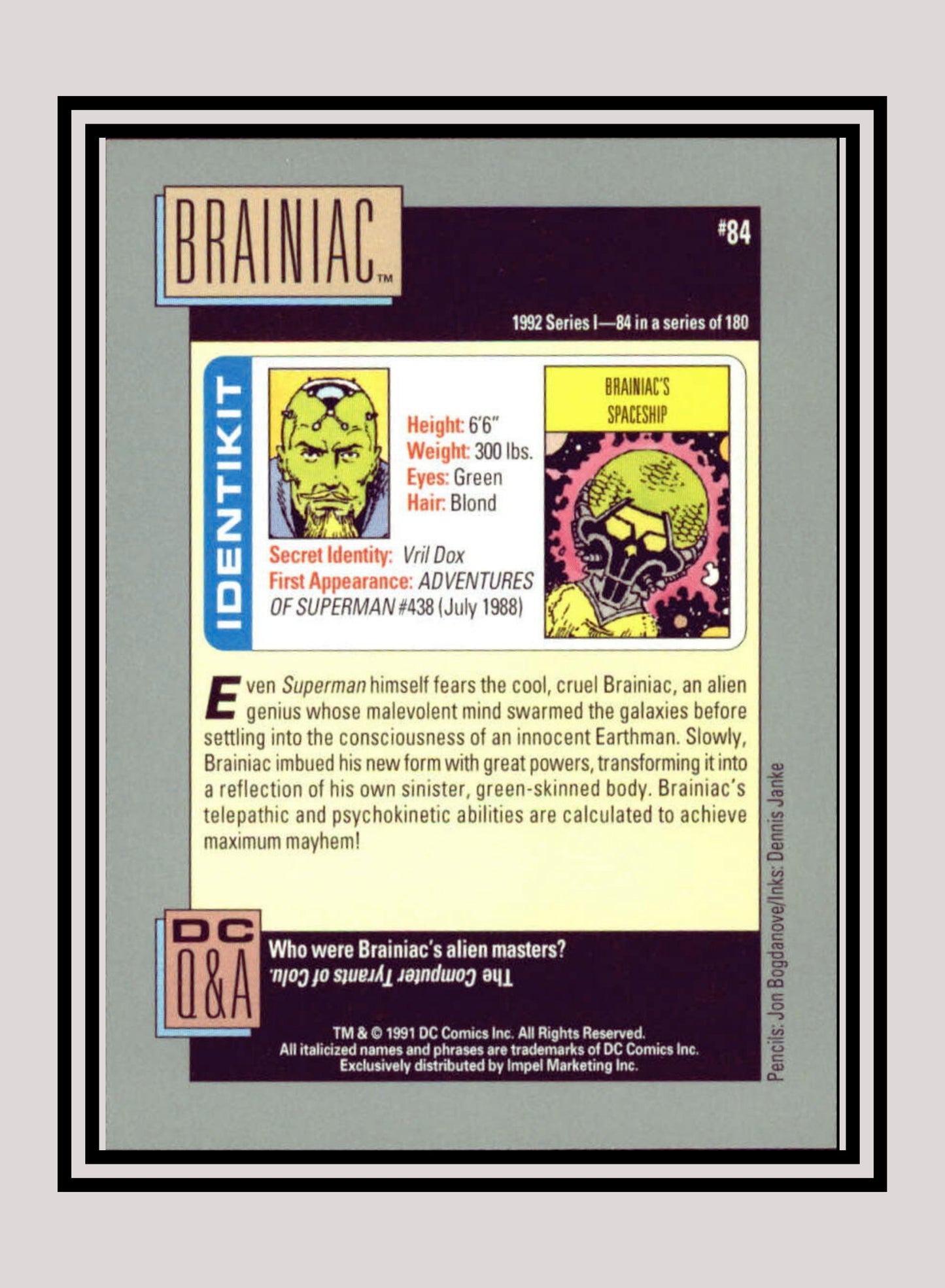 DC! 1x Brainiac - Base (#084 - 1991 Impel DC Cosmic Cards)