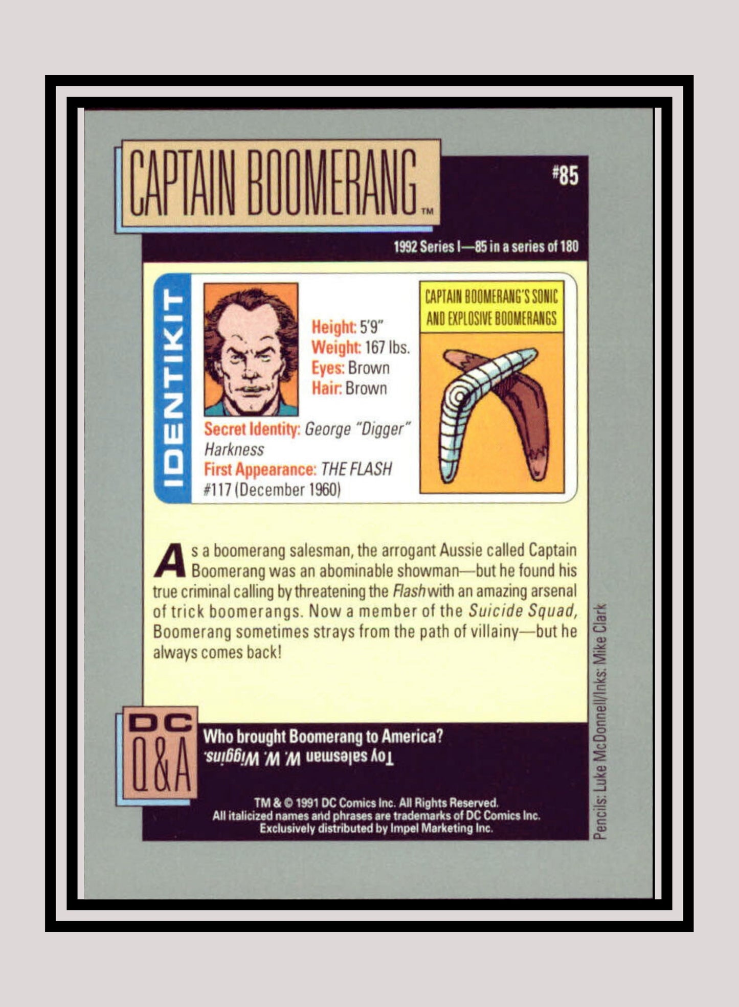 DC! 1x Captain Boomerang - Base (#085 - 1991 Impel DC Cosmic Cards)