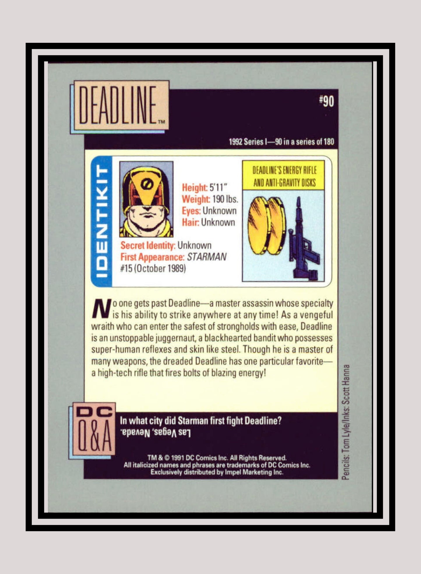 DC! 1x Deadline - Base (#090 - 1991 Impel DC Cosmic Cards)