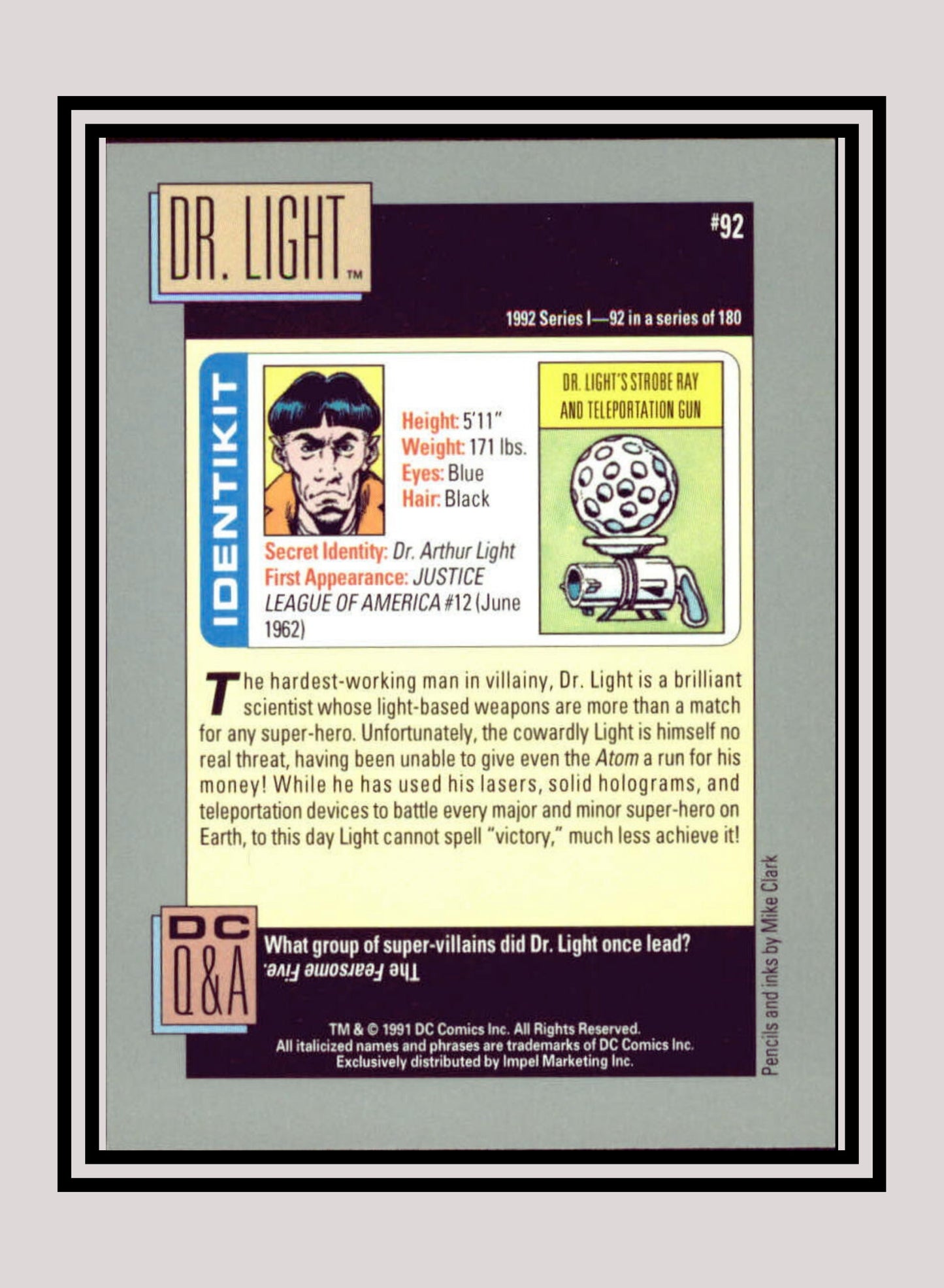 DC! 1x Dr. Light - Base (#092 - 1991 Impel DC Cosmic Cards)