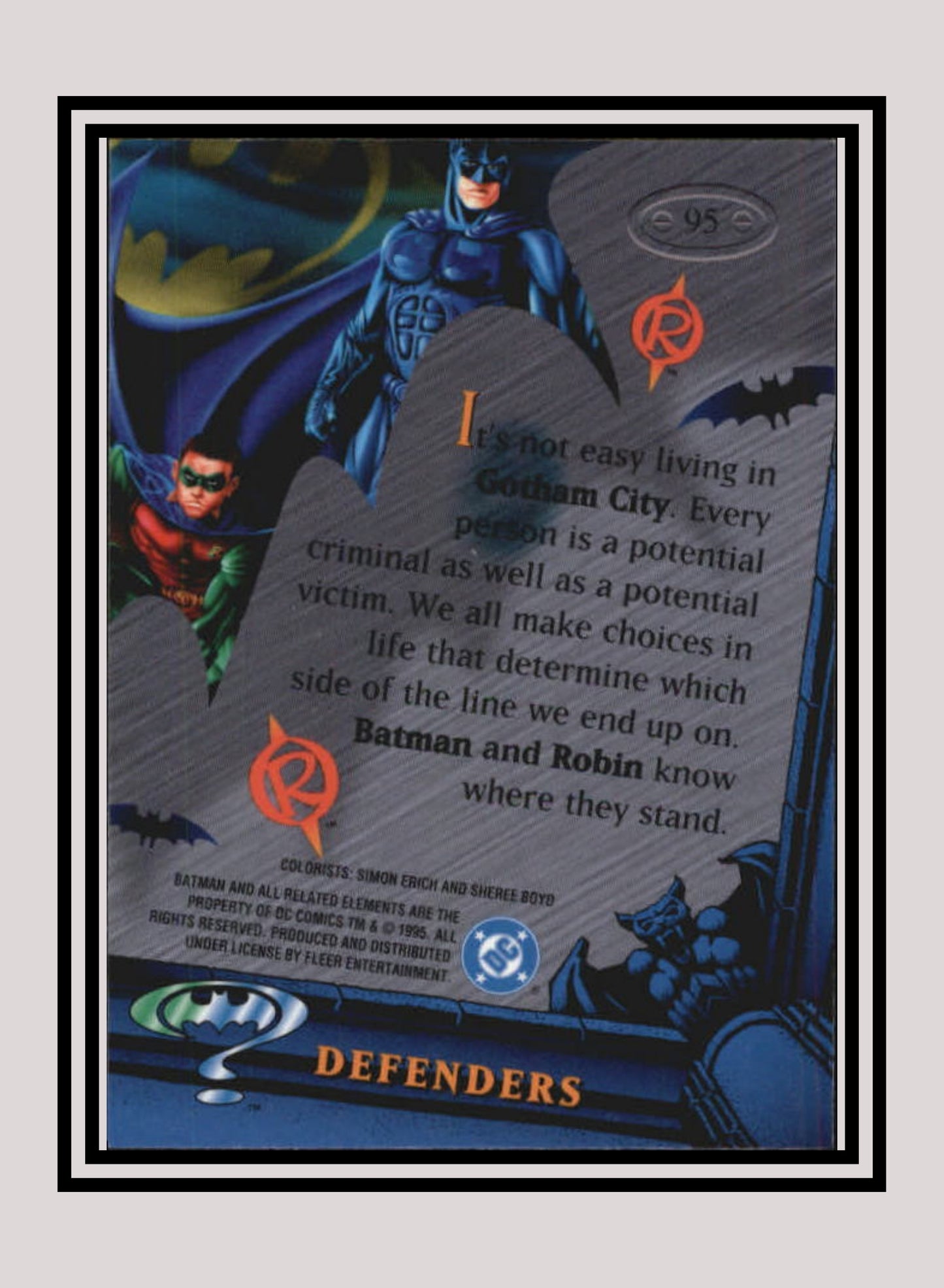 DC! 1x Defenders - Base Metal (#095 - 1995 Fleer Batman Forever Metal)
