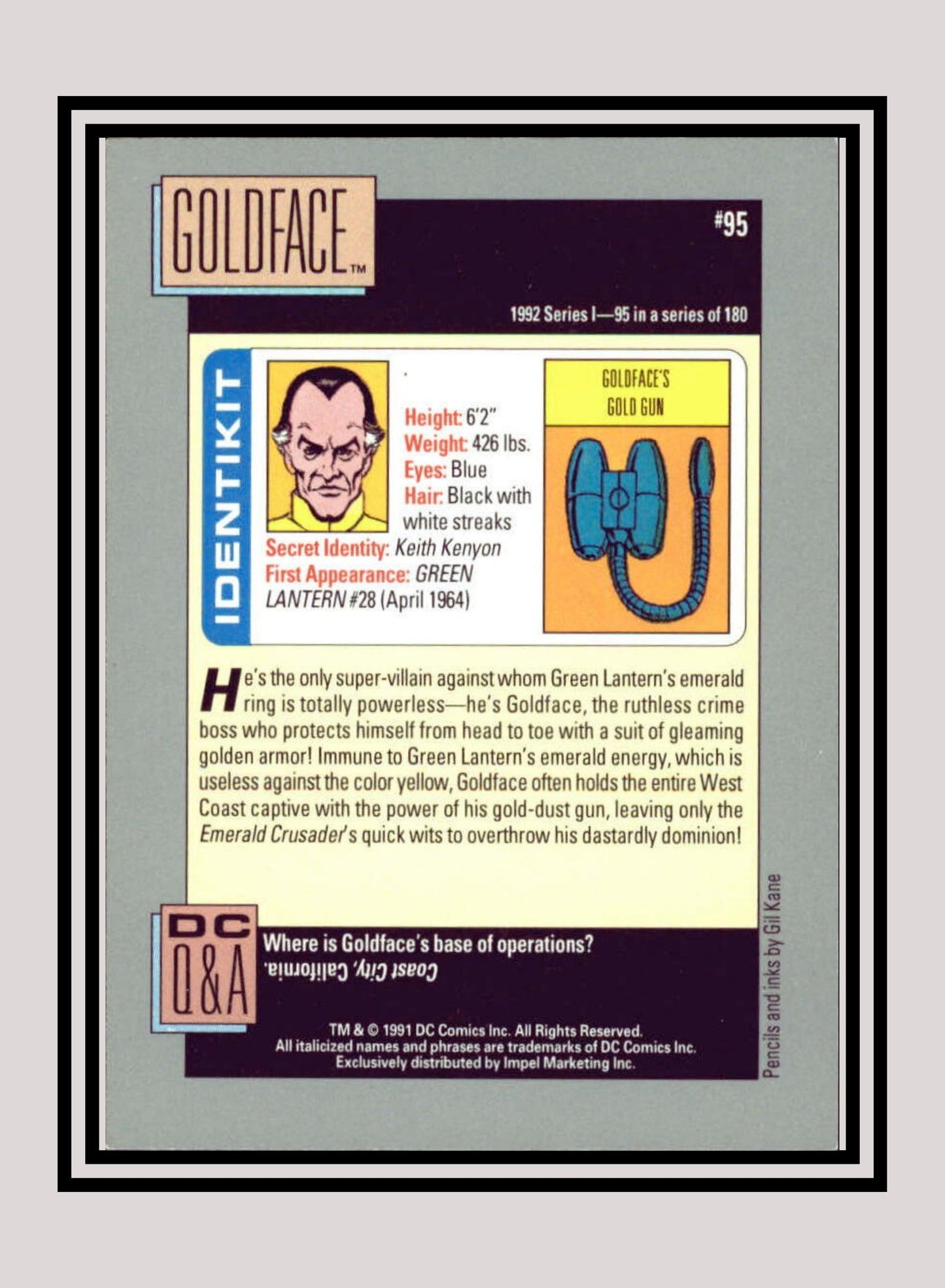 DC! 1x Goldface - Base (#095 - 1991 Impel DC Cosmic Cards)
