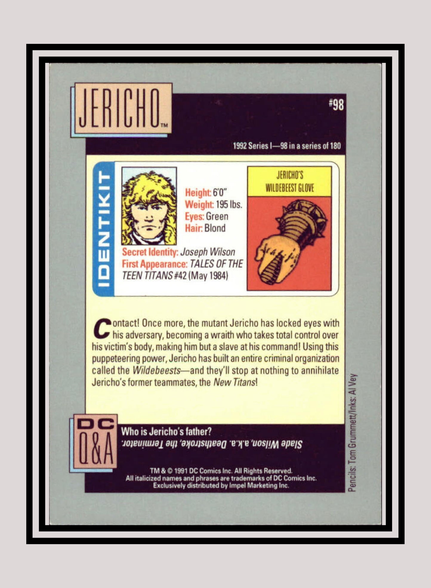 DC! 1x Jericho - Base (#098 - 1991 Impel DC Cosmic Cards)