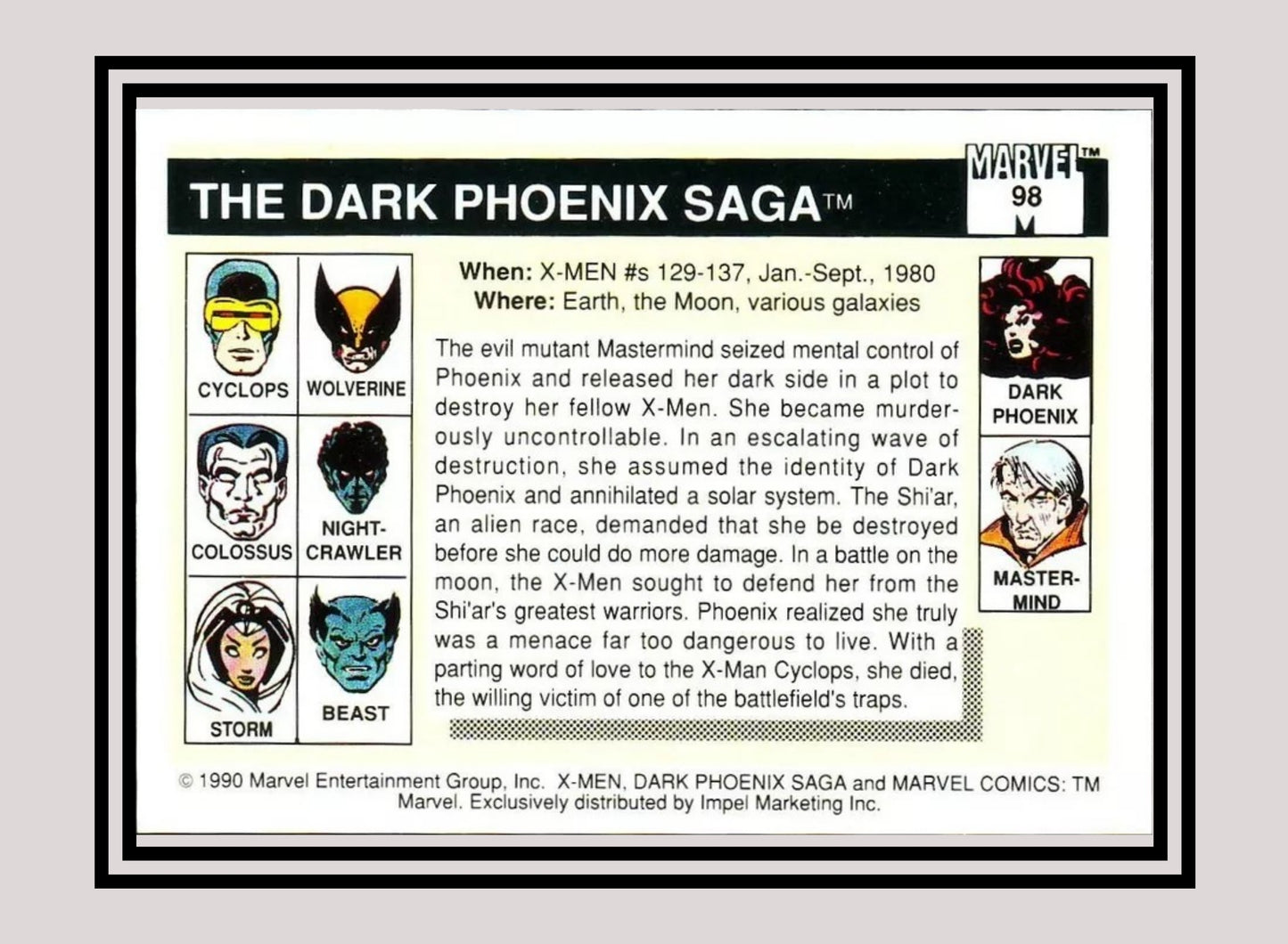Marvel! 1x The Dark Phoenix Saga - Base (#098 - 1990 Impel Marvel Universe Series I)